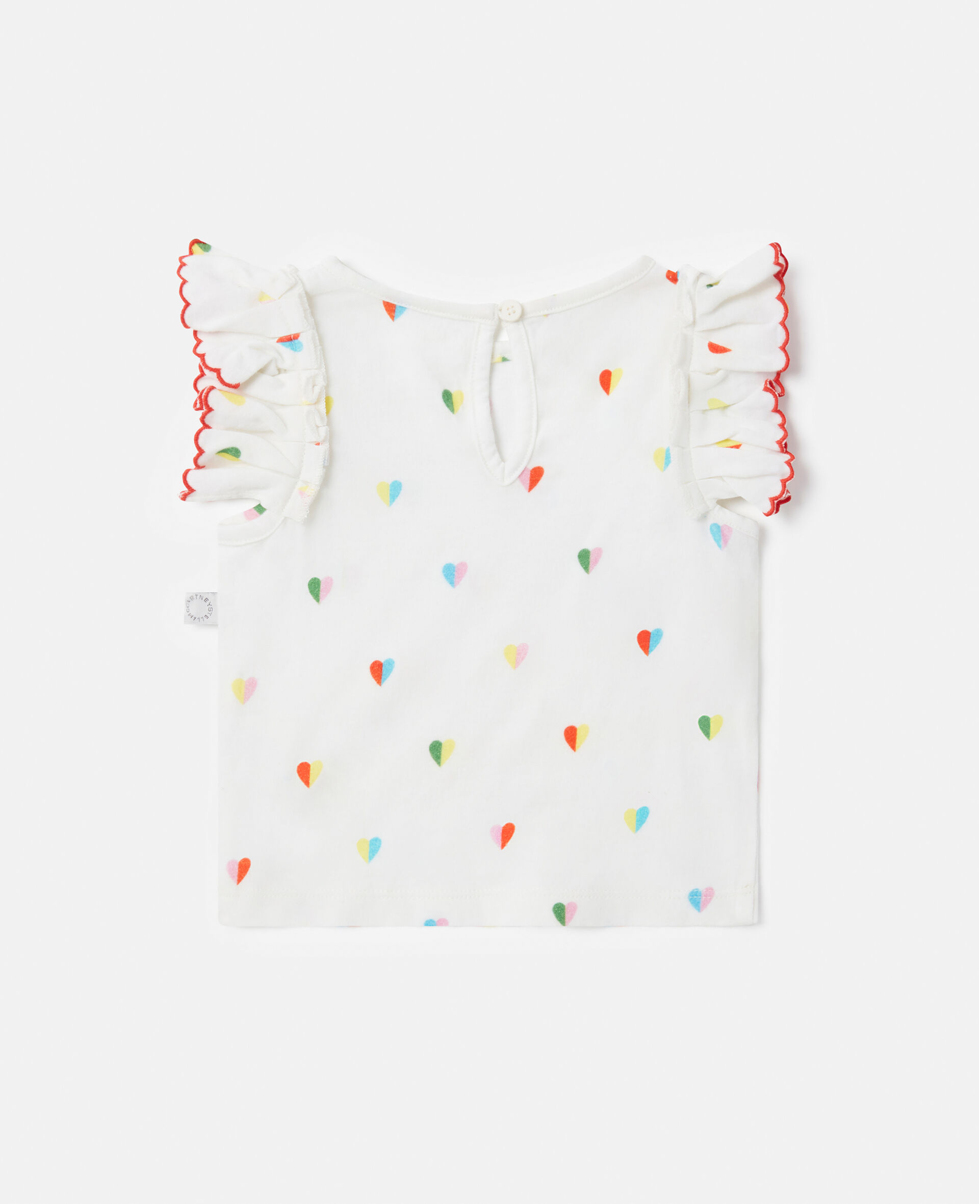 Heart Print Scallop Trim T-Shirt-White-large image number 2