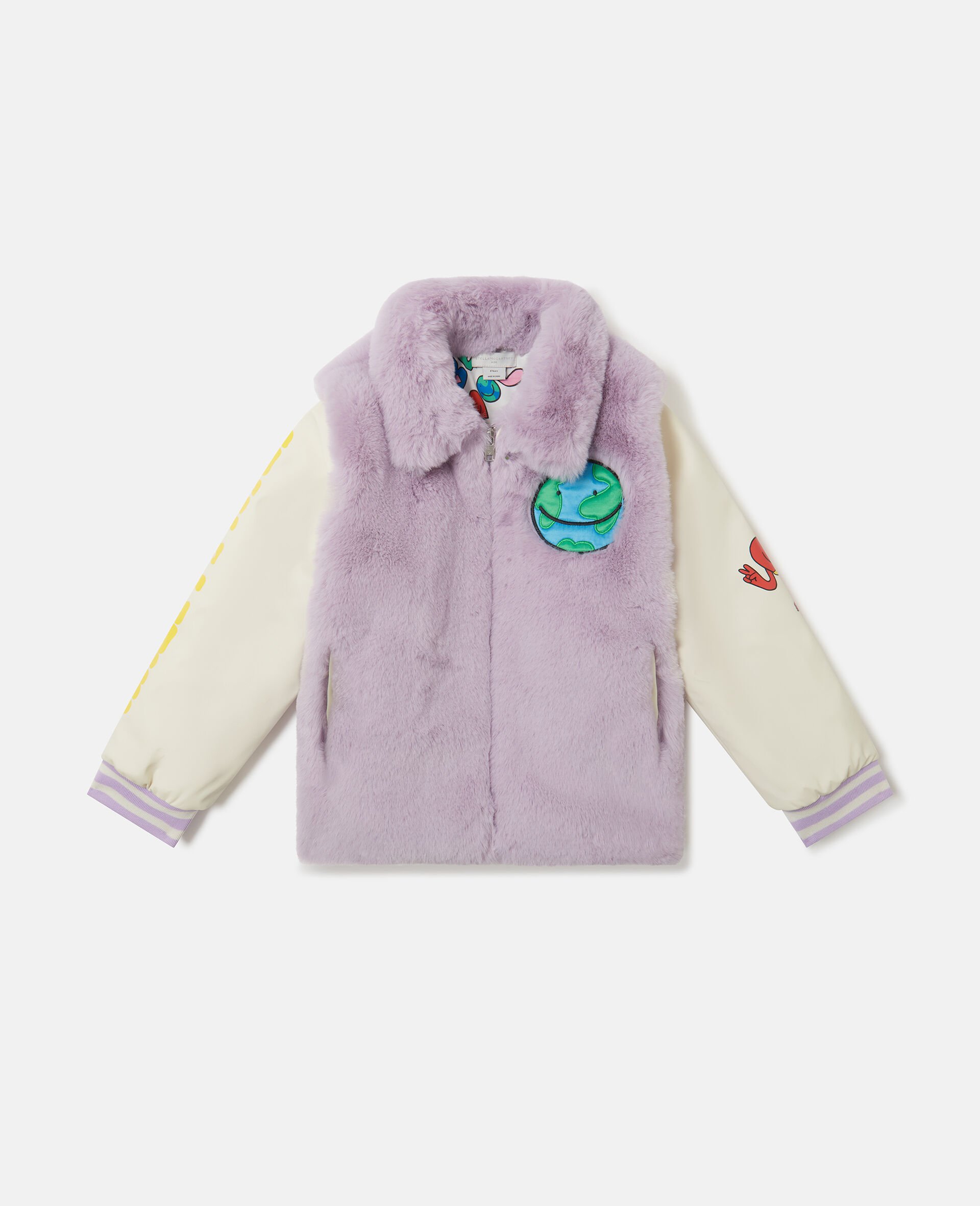 Earth Friends Graphic Plush Teddy Jacket-Purple-medium