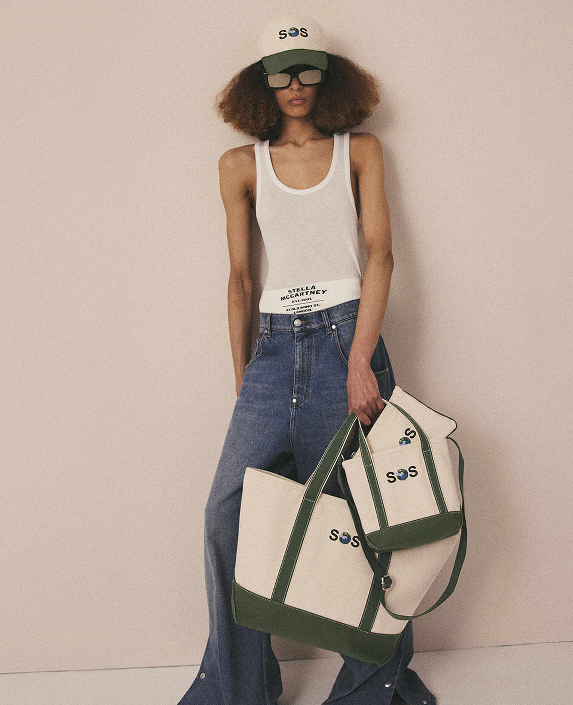 SOS Embroidered Large Tote Bag-White-model
