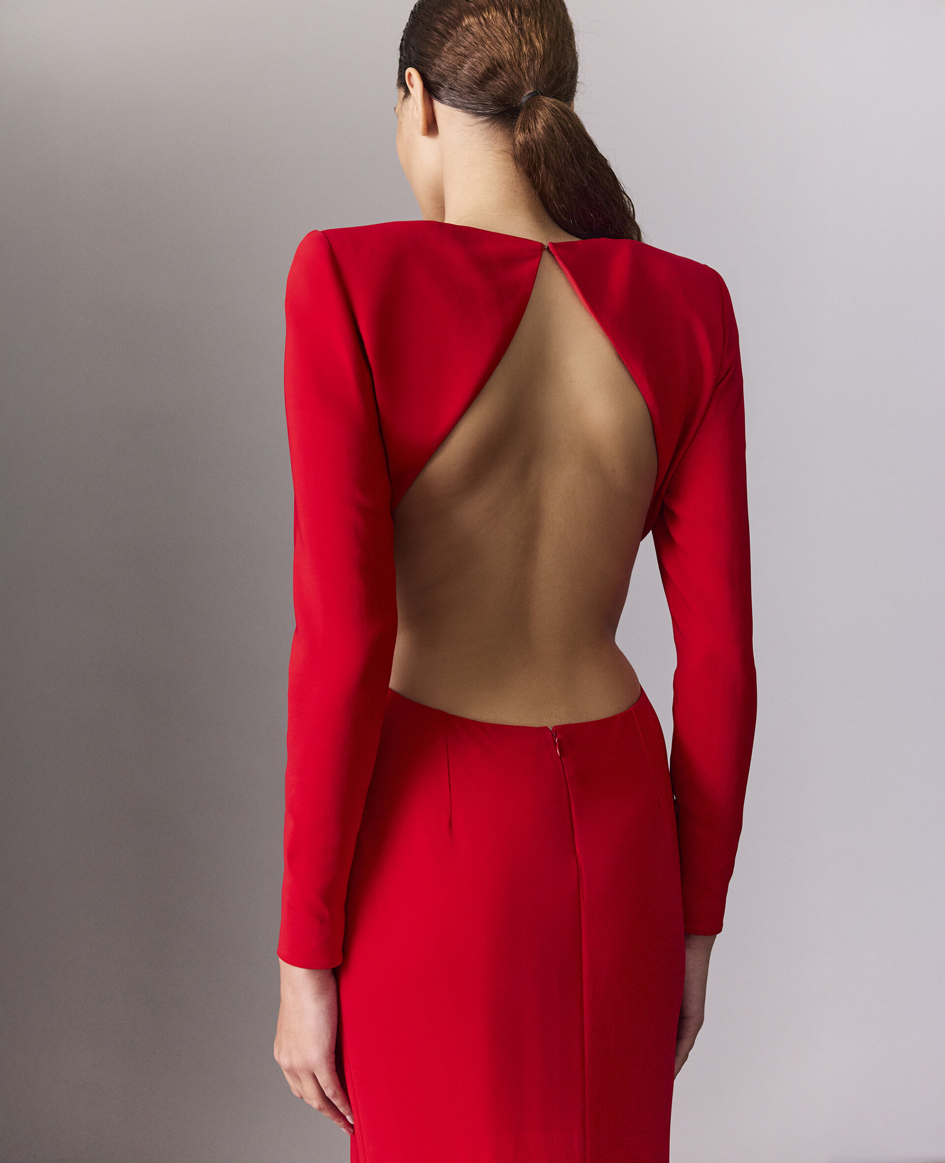 Robe longue dos nu a manches longues-Rouge-large image number 4