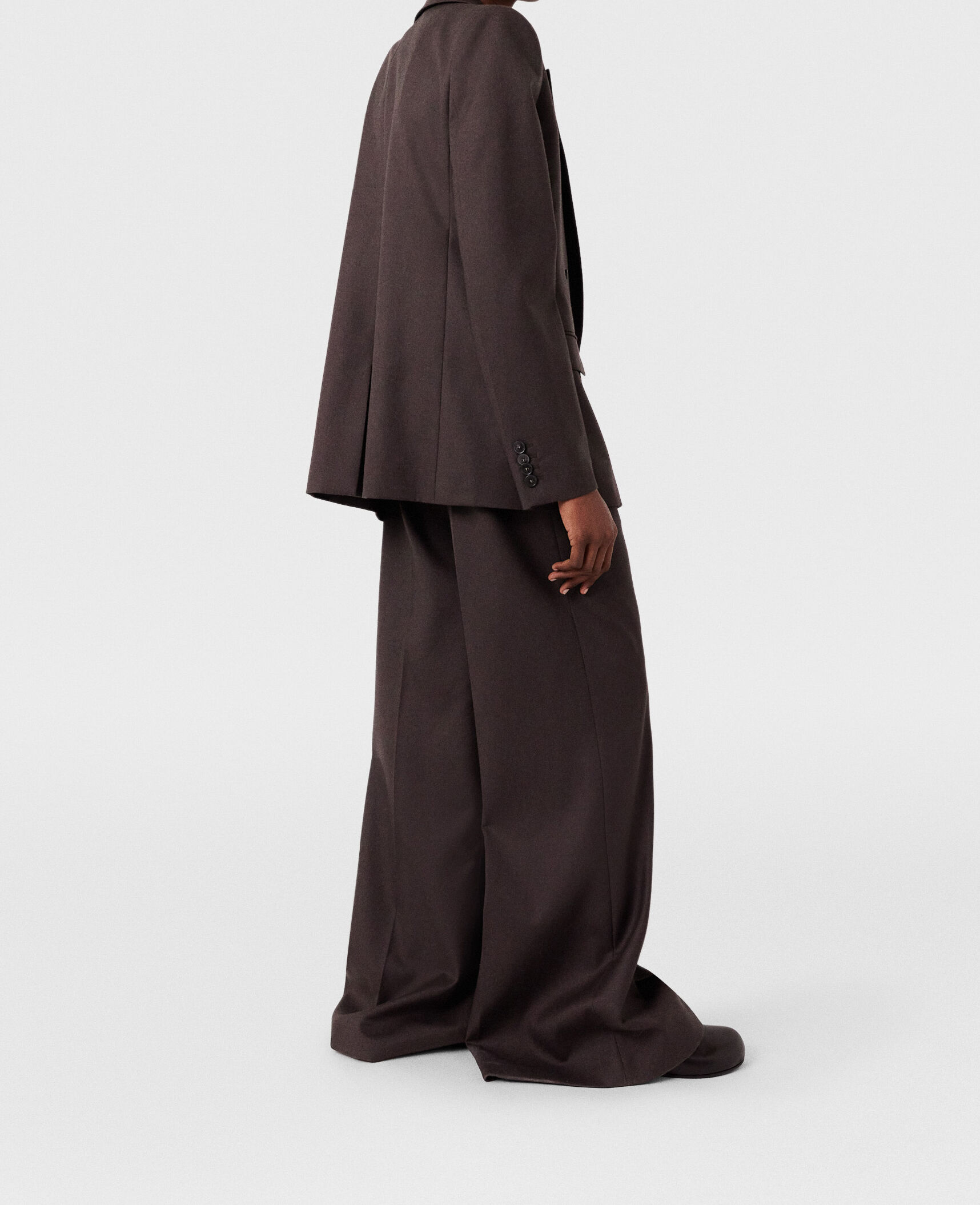 Women Dark chocolate brown High-Rise Wide-Leg Wool Pants