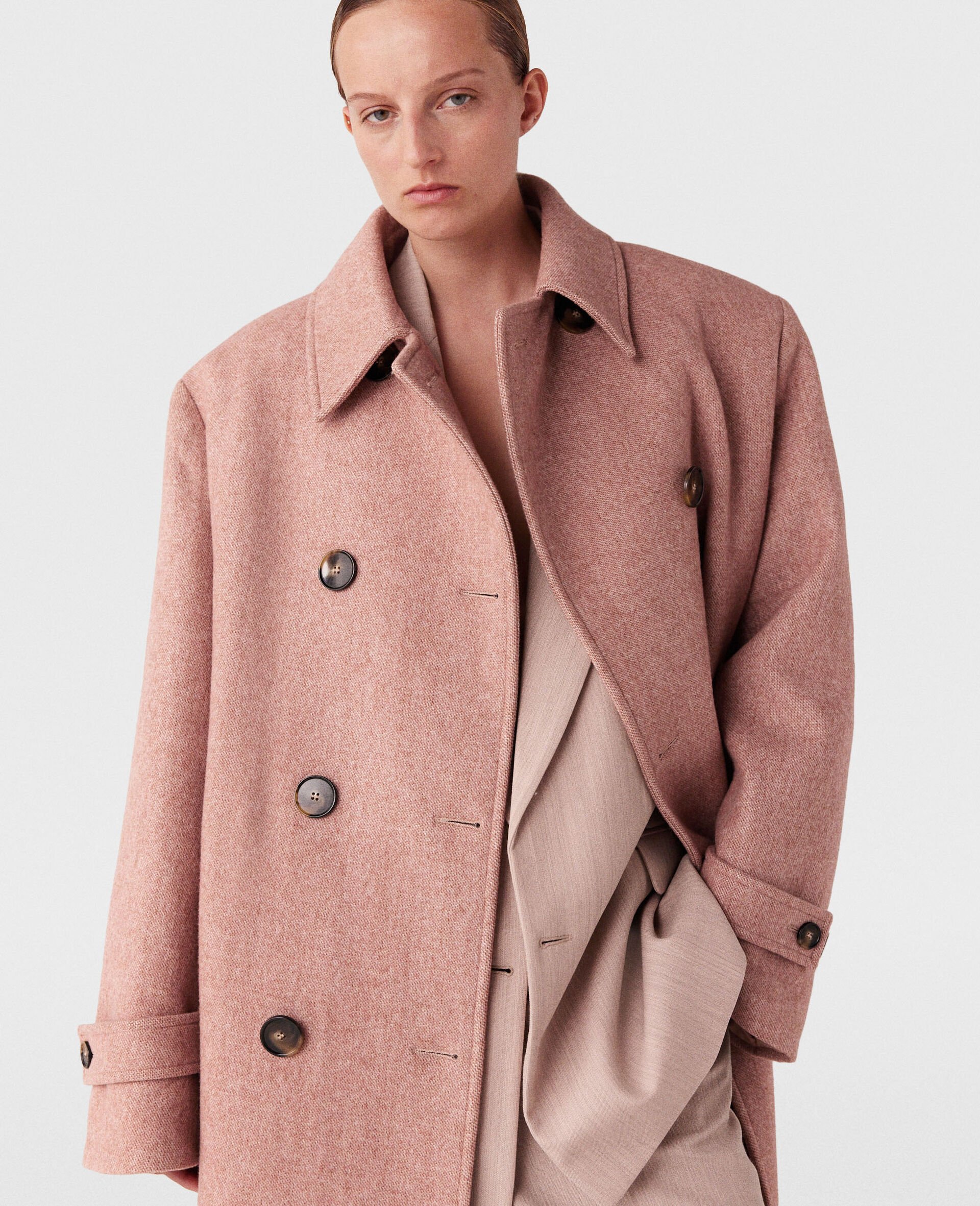 Double Breasted Long Coat-Pink-large image number 5