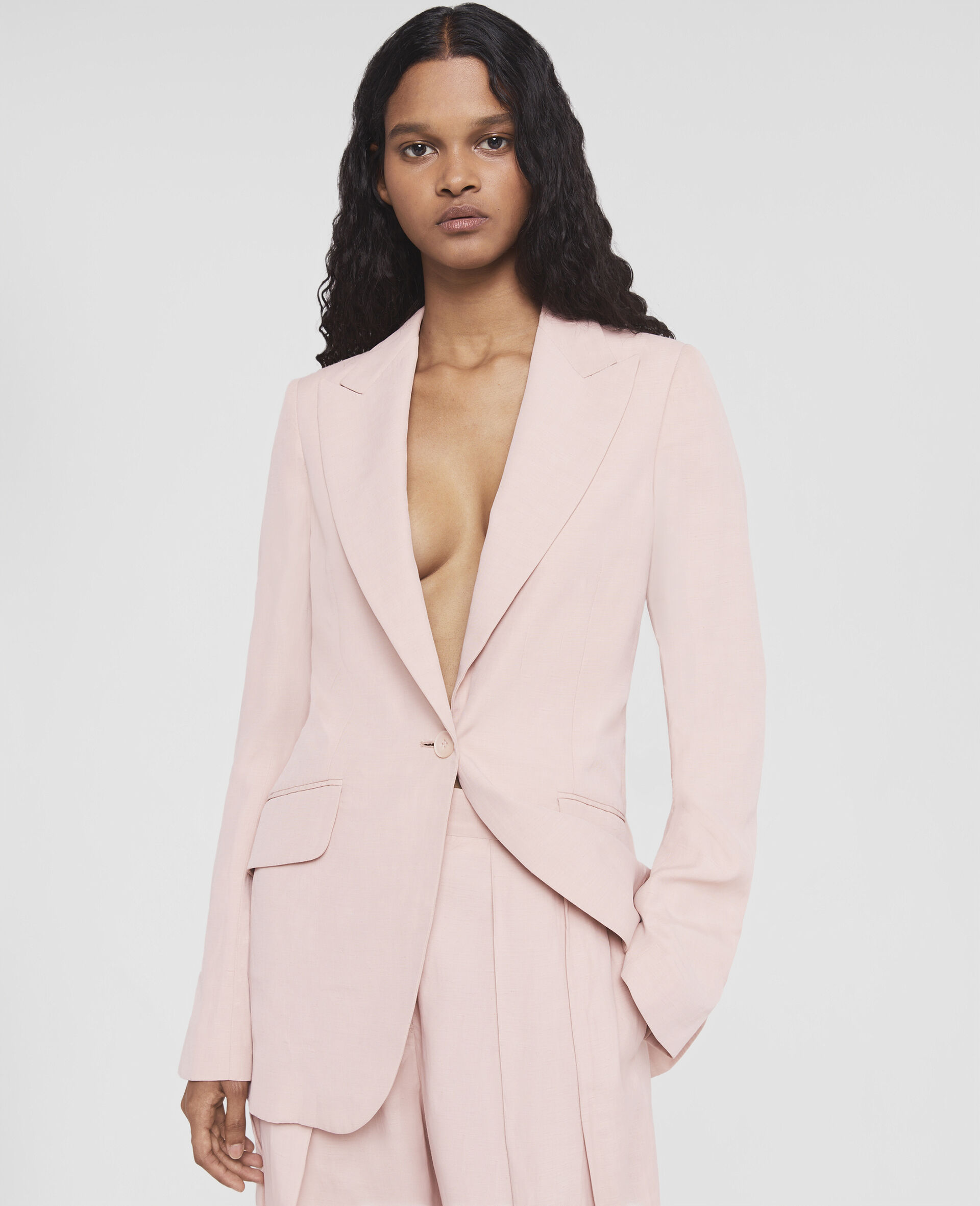 Fluid Linen Single-Breasted Blazer-Pink-large image number 3