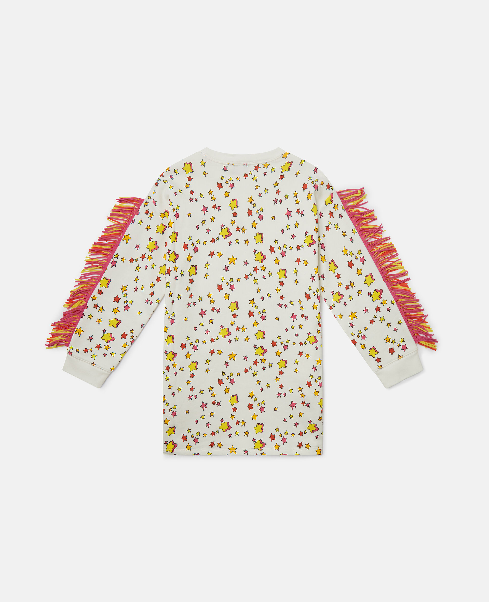 Star Graphic Fringed Sweatshirt Dress-Beige-large image number 2