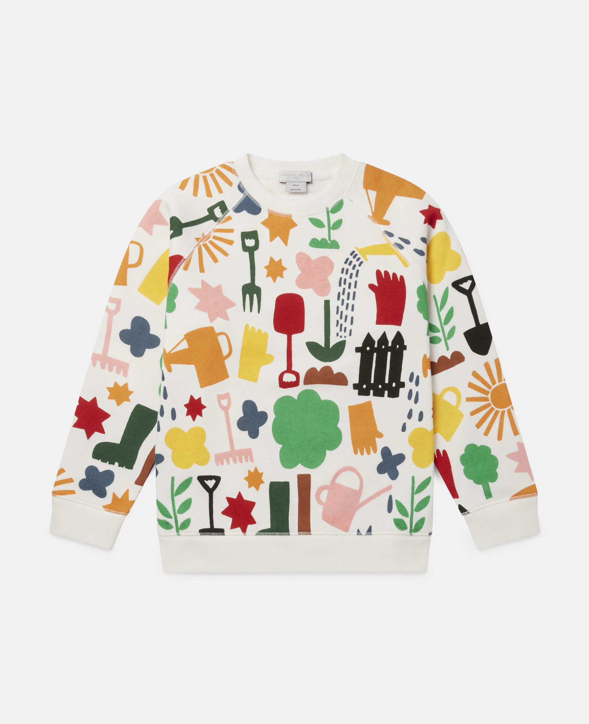 Sweat-shirt en polaire motifs jardin-Blanc-large image number 0