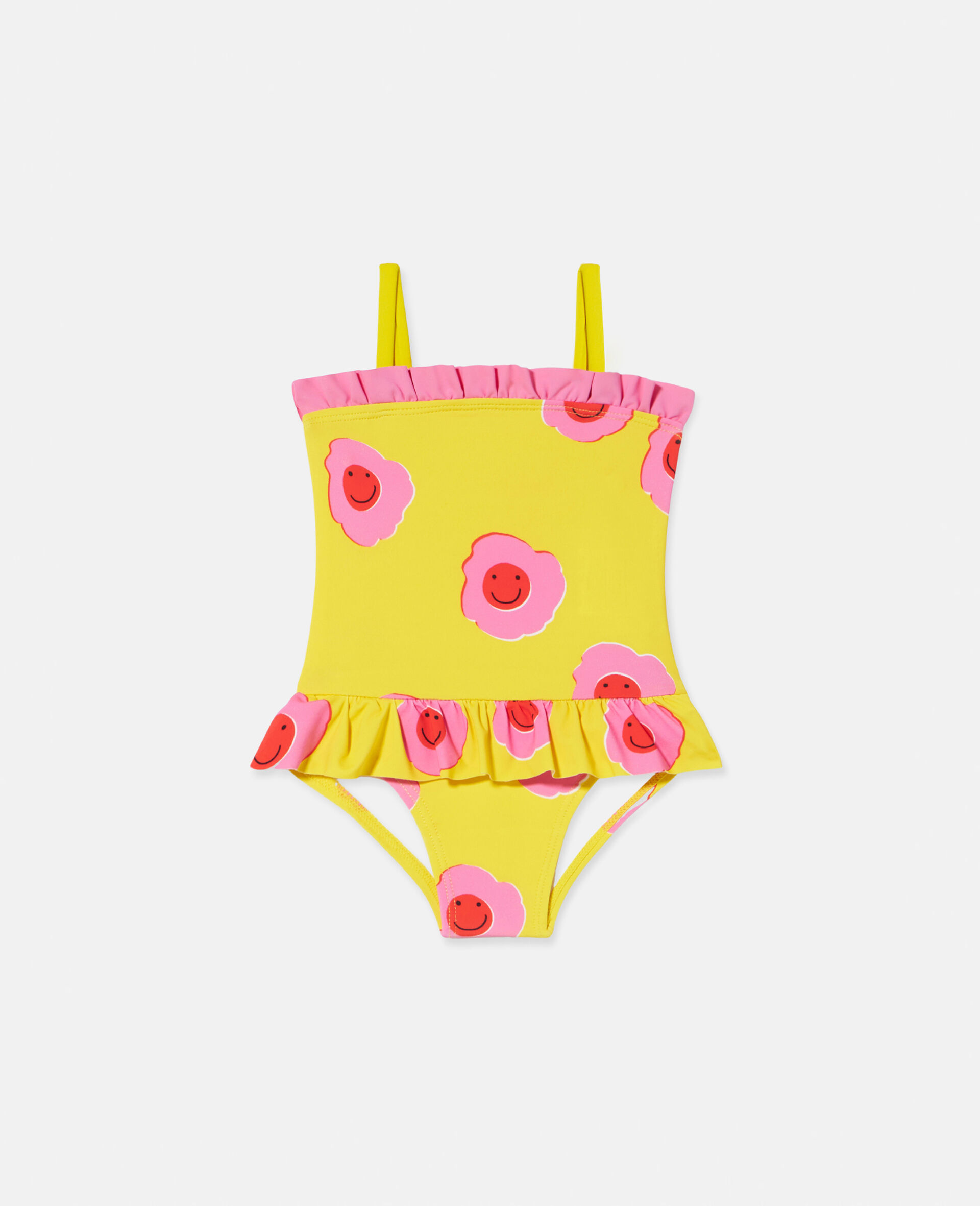 Graphic Flower Print Frill Trim Swimsuit-Multicolour-large image number 0