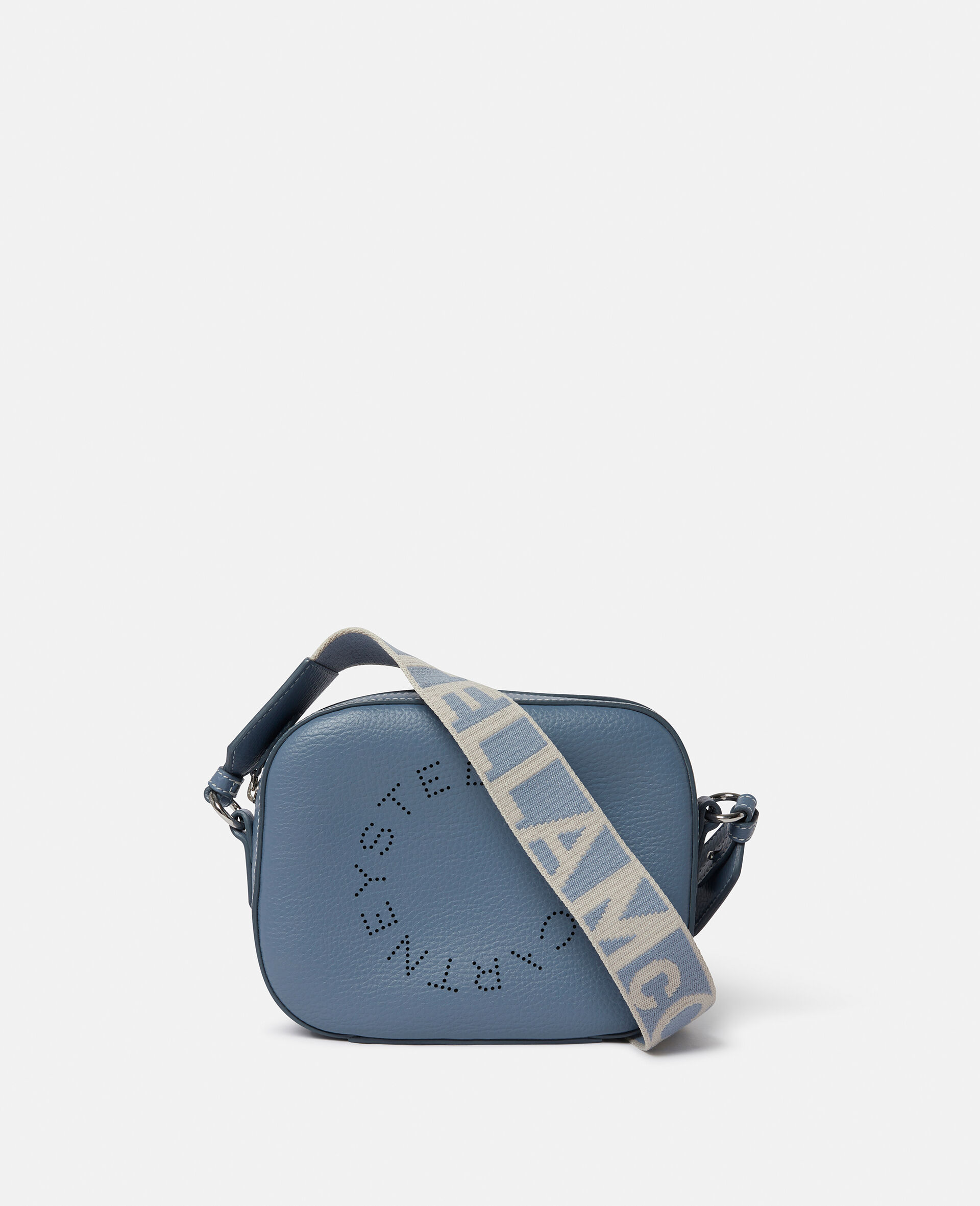 Mini camera bag in Alter Mat zigrinato Logo-Blu-medium