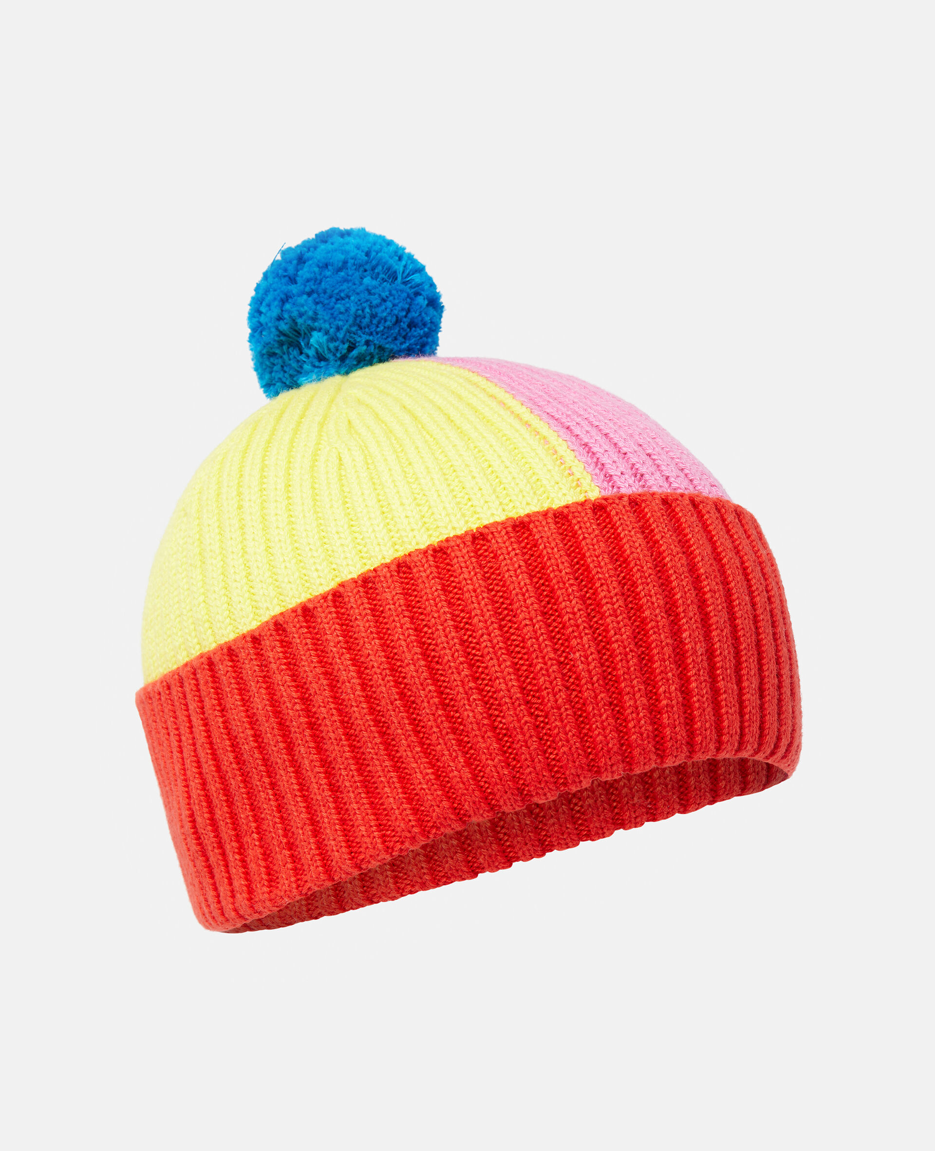 Colourblock Knit Pom Pom Hat-Multicolour-large image number 1