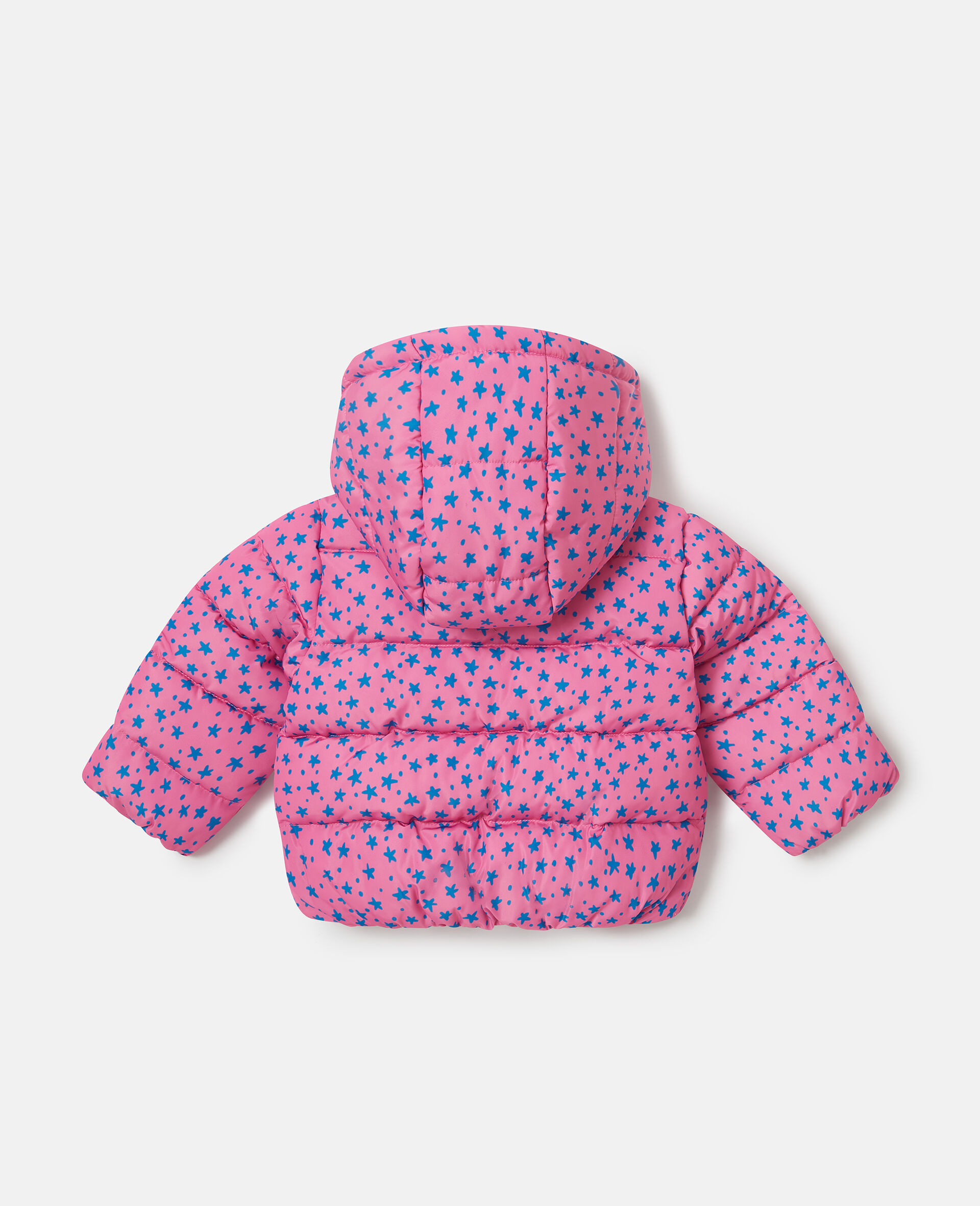 Star Print Hooded Puffer Coat-Pink-large image number 2