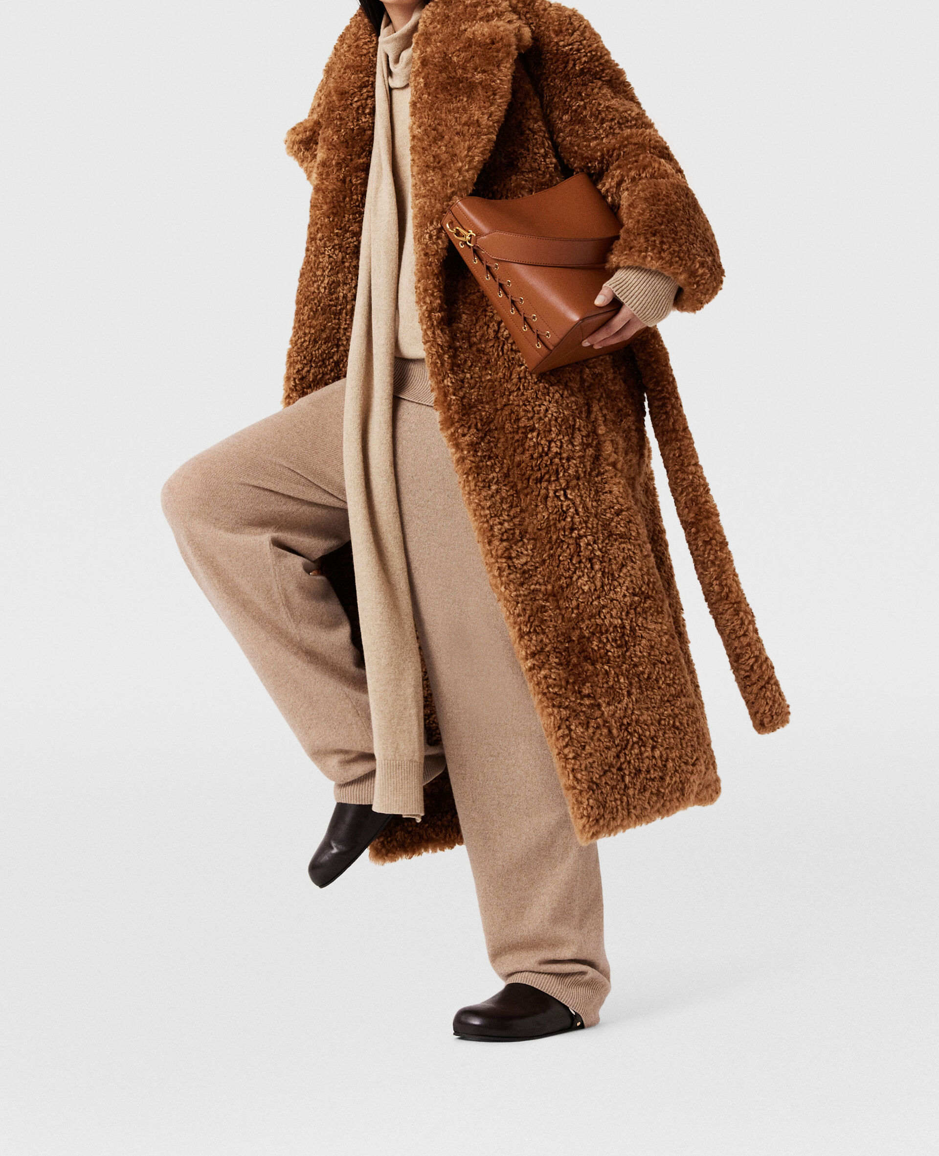 Mantel aus Teddy Stoff mit Guertel-Brown-large image number 5