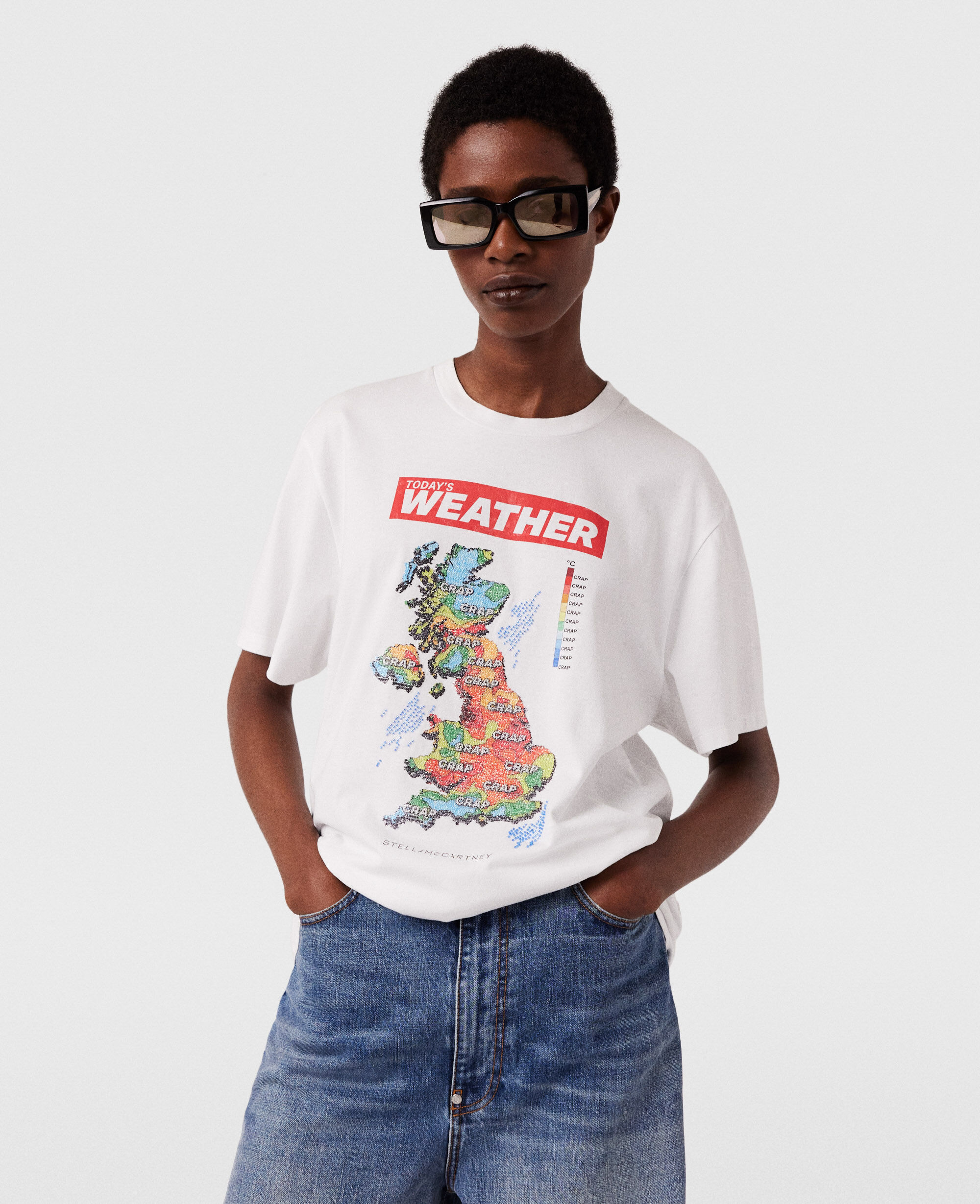 Women Pure white Weather Crystal Hotfix T Shirt Stella McCartney US