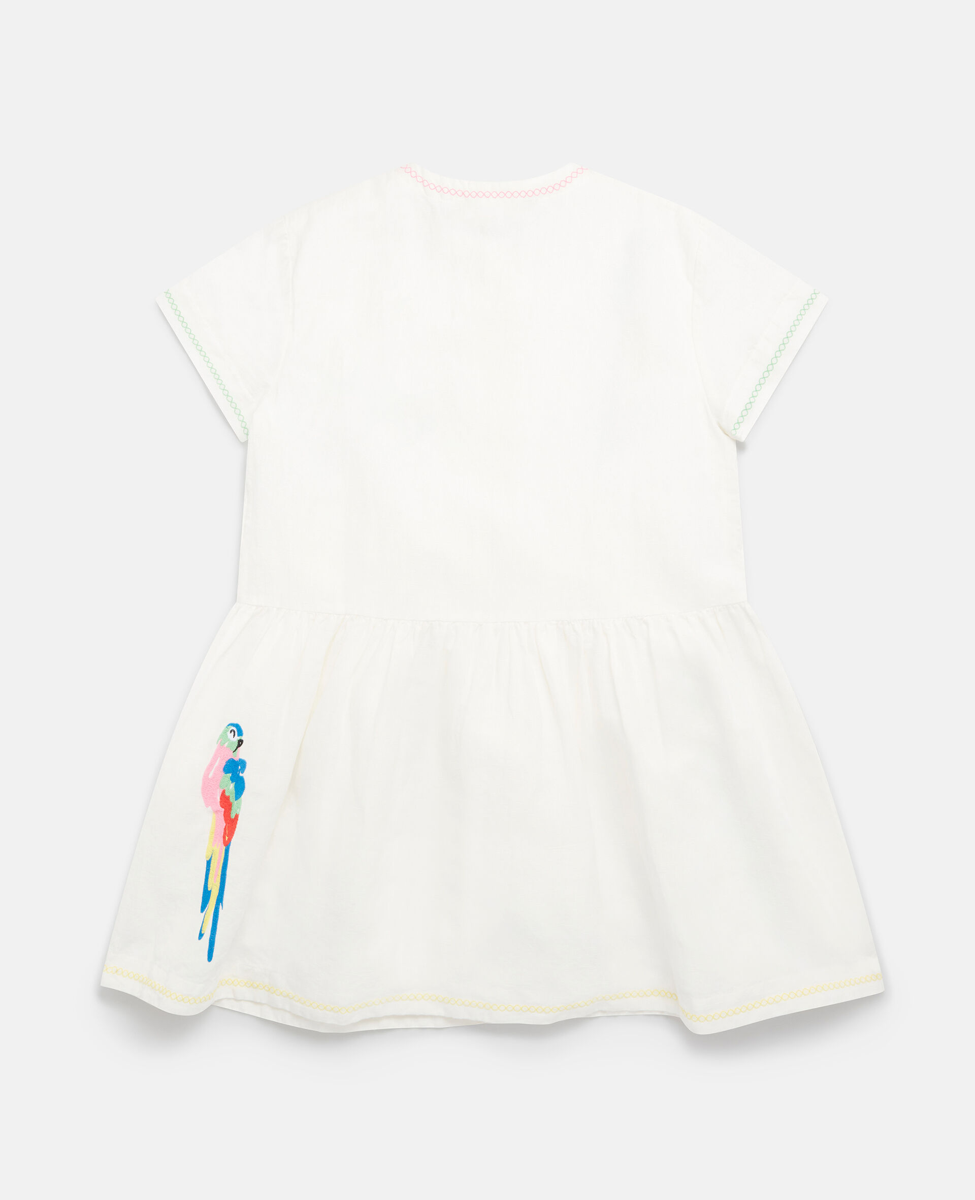 Parrot Embroidery Linen Dress-White-large image number 2