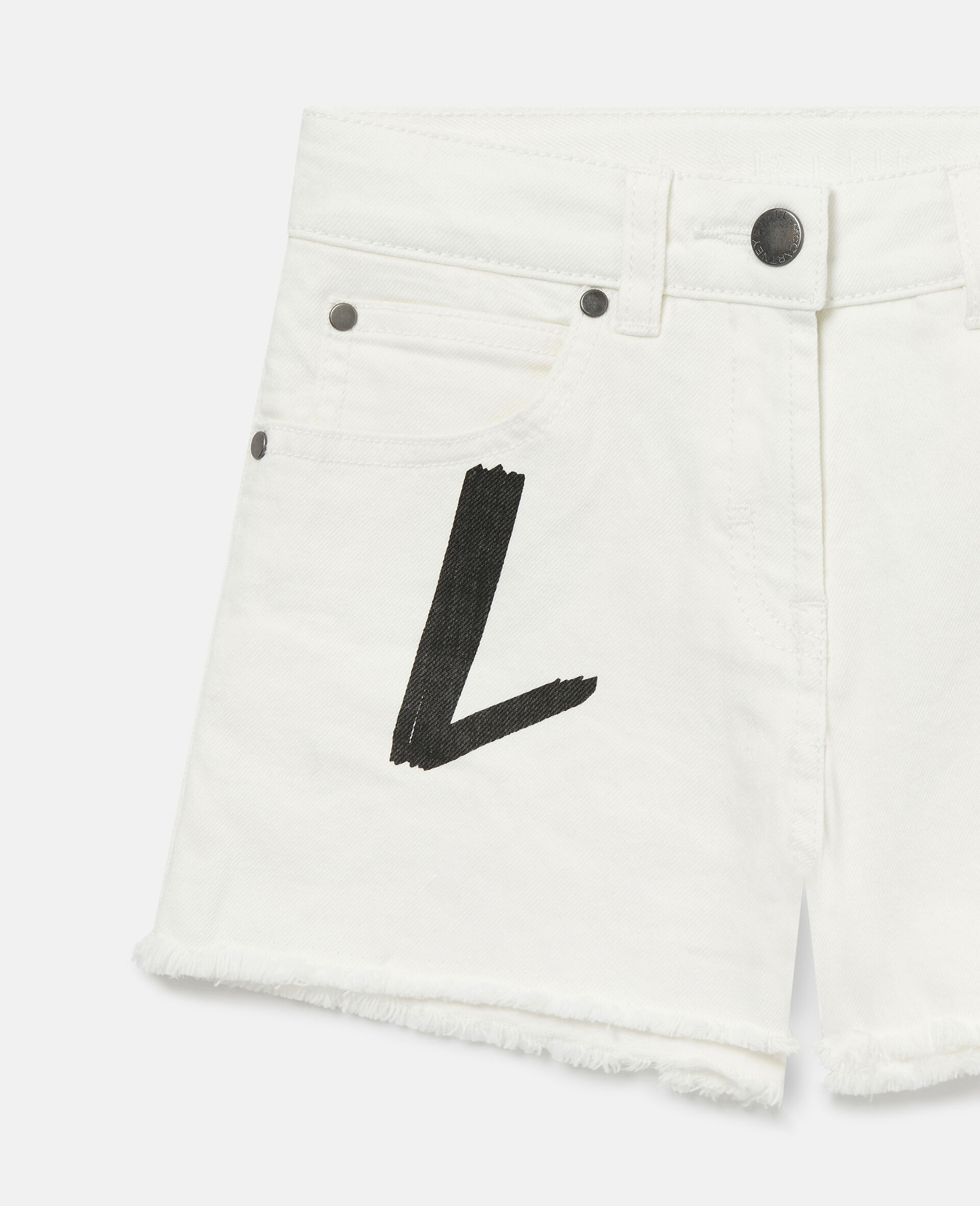 Love Print Denim Shorts -White-large image number 1