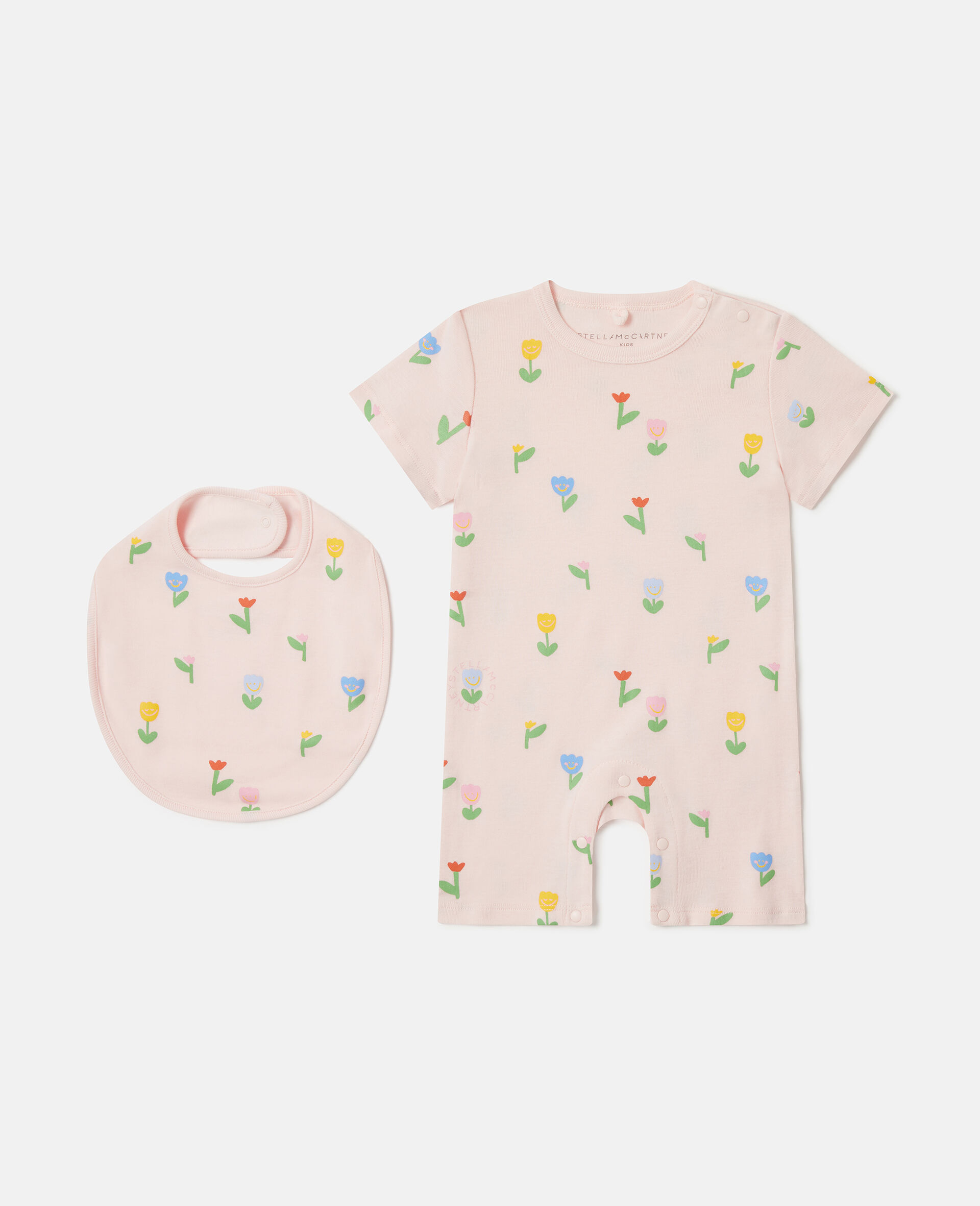 Floral Print Bib And Romper Set-Pink-large image number 0