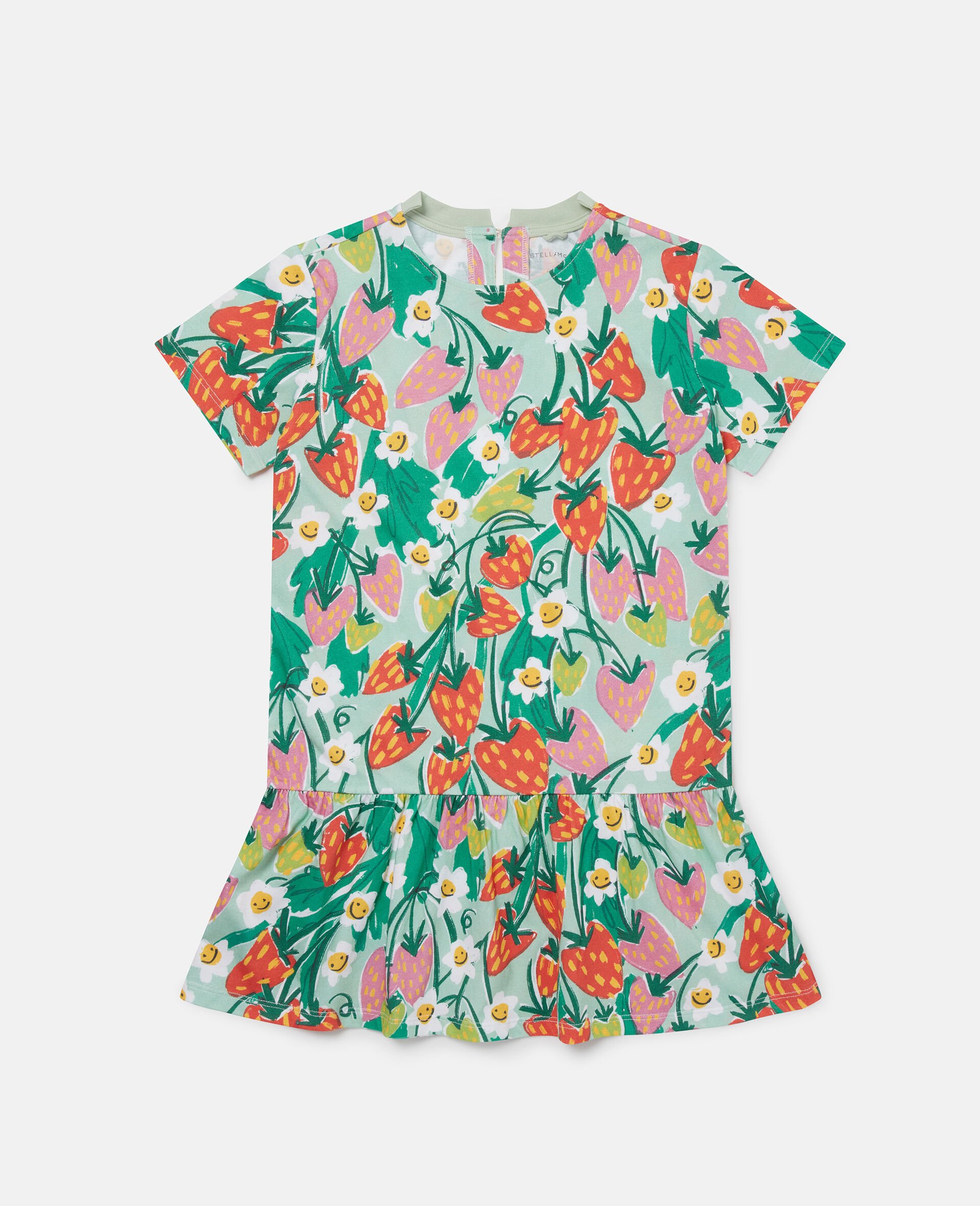 Strawberry Print Short-Sleeve Dress-Green-medium