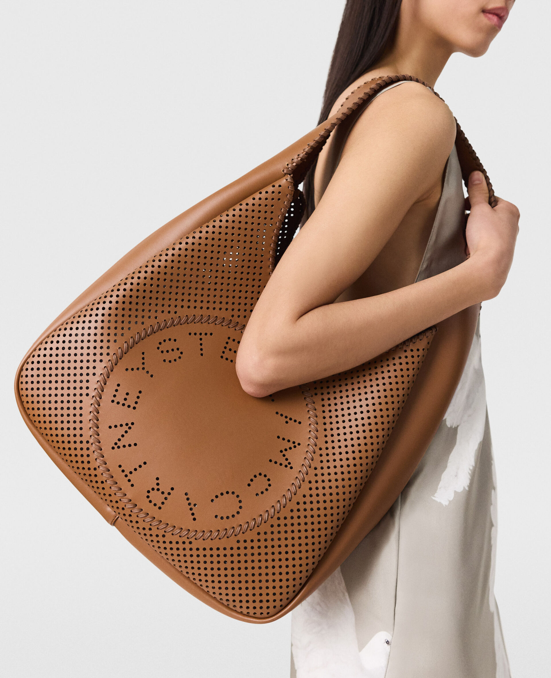Logo Slouchy Hobo Tote Bag-White-model