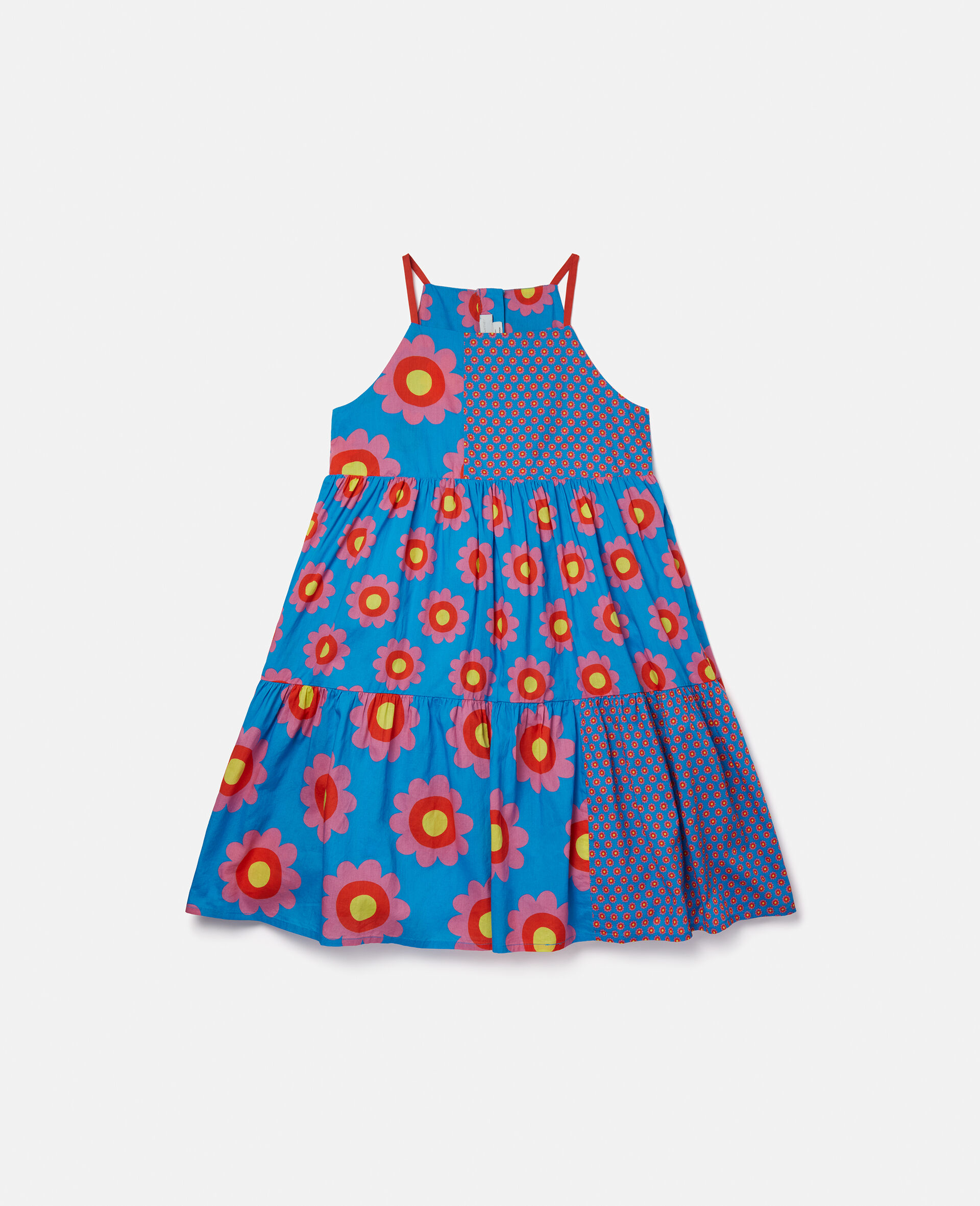 Graphic Flower Print Patchwork Dress-Blue-large image number 0