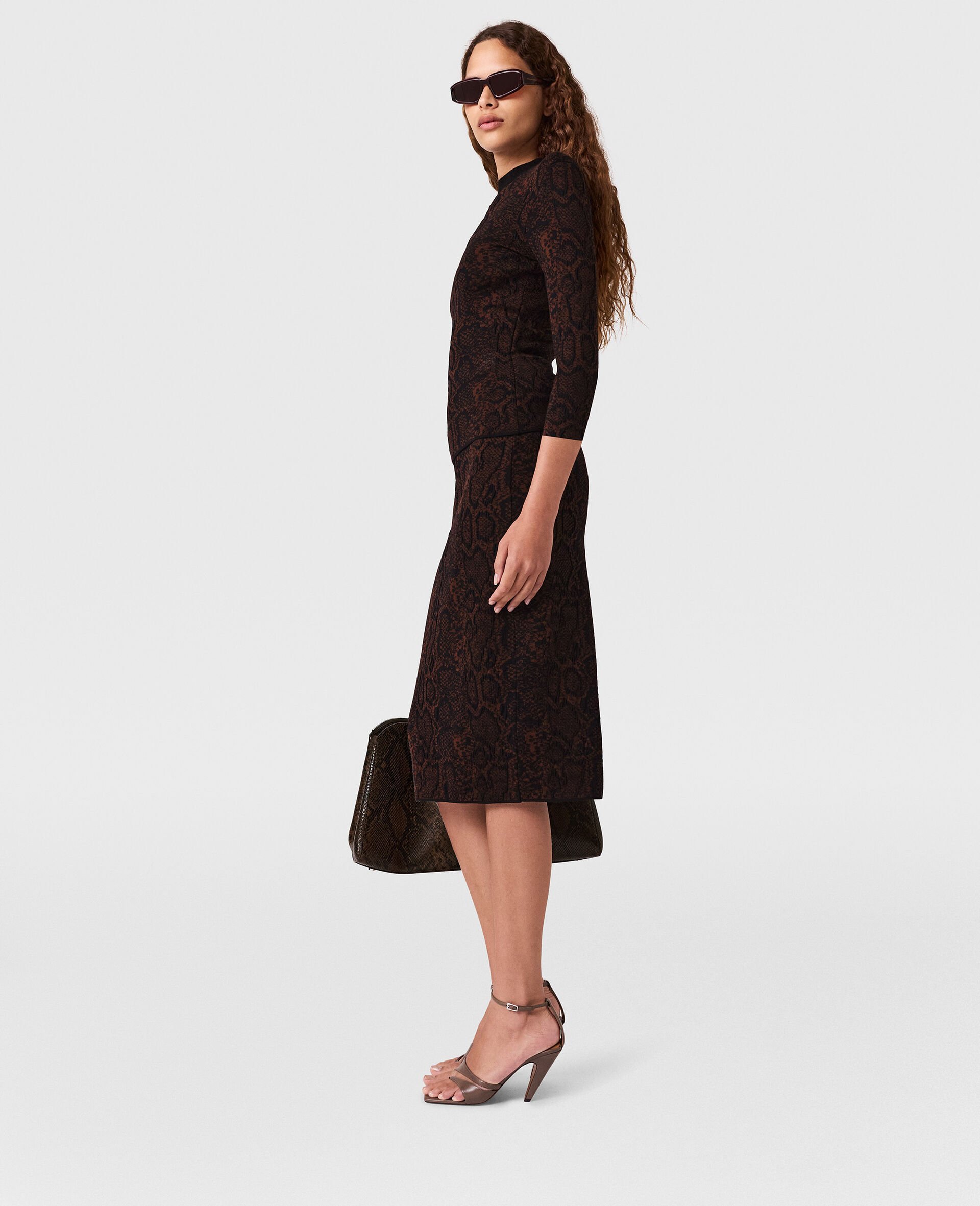 Snake Print Knit Midi Skirt-Black-large Snake Print Knit Midi Skirt-Black-large image number 2