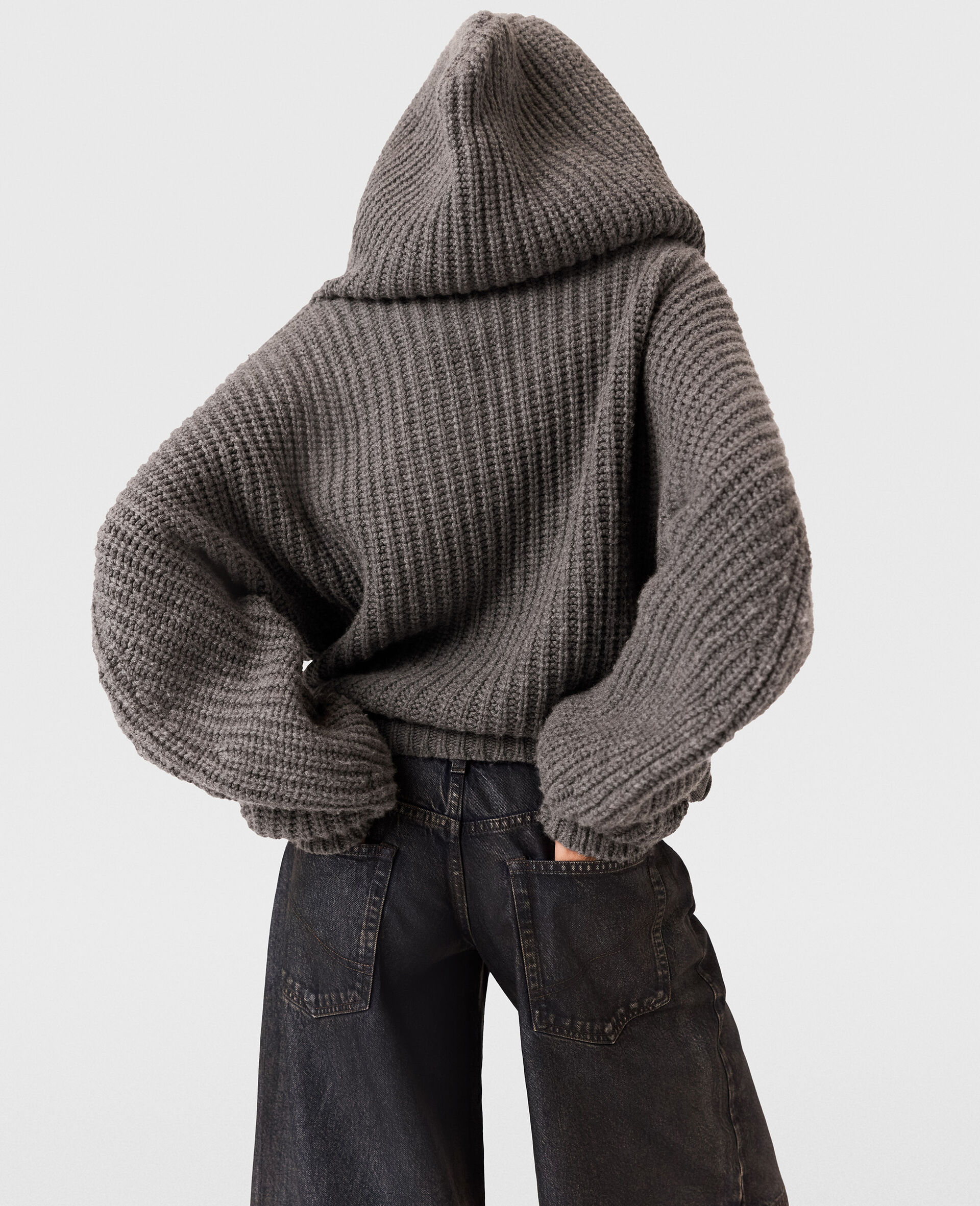 Chunky Ribbed Hooded Cardigan-Grey-large image number 3