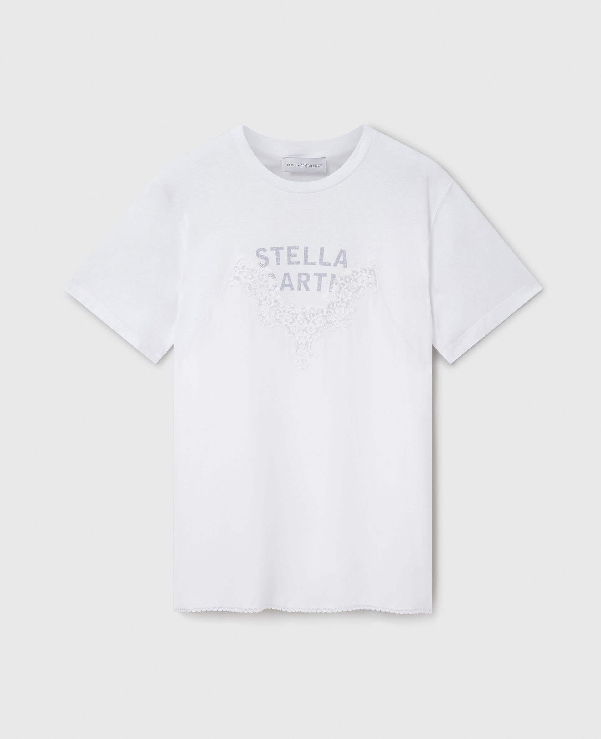 Lace-Insert Graphic Boxy T-Shirt-White-large image number 0