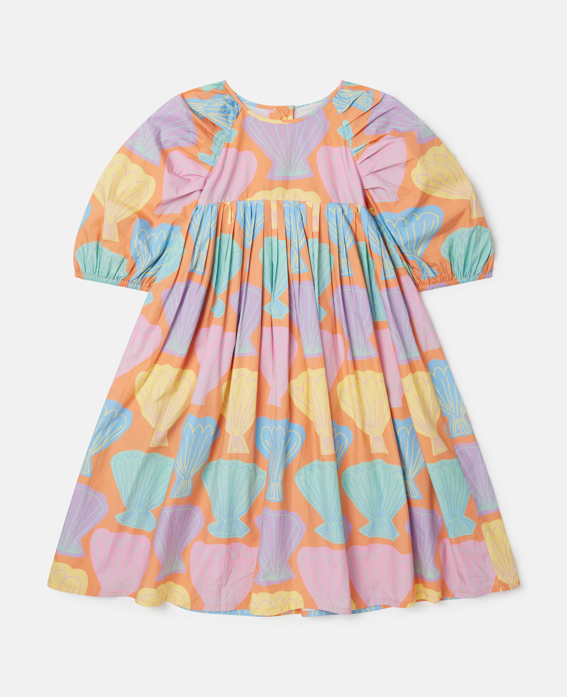 Seashell Print Puff Sleeve Dress-Multicolour-large image number 0