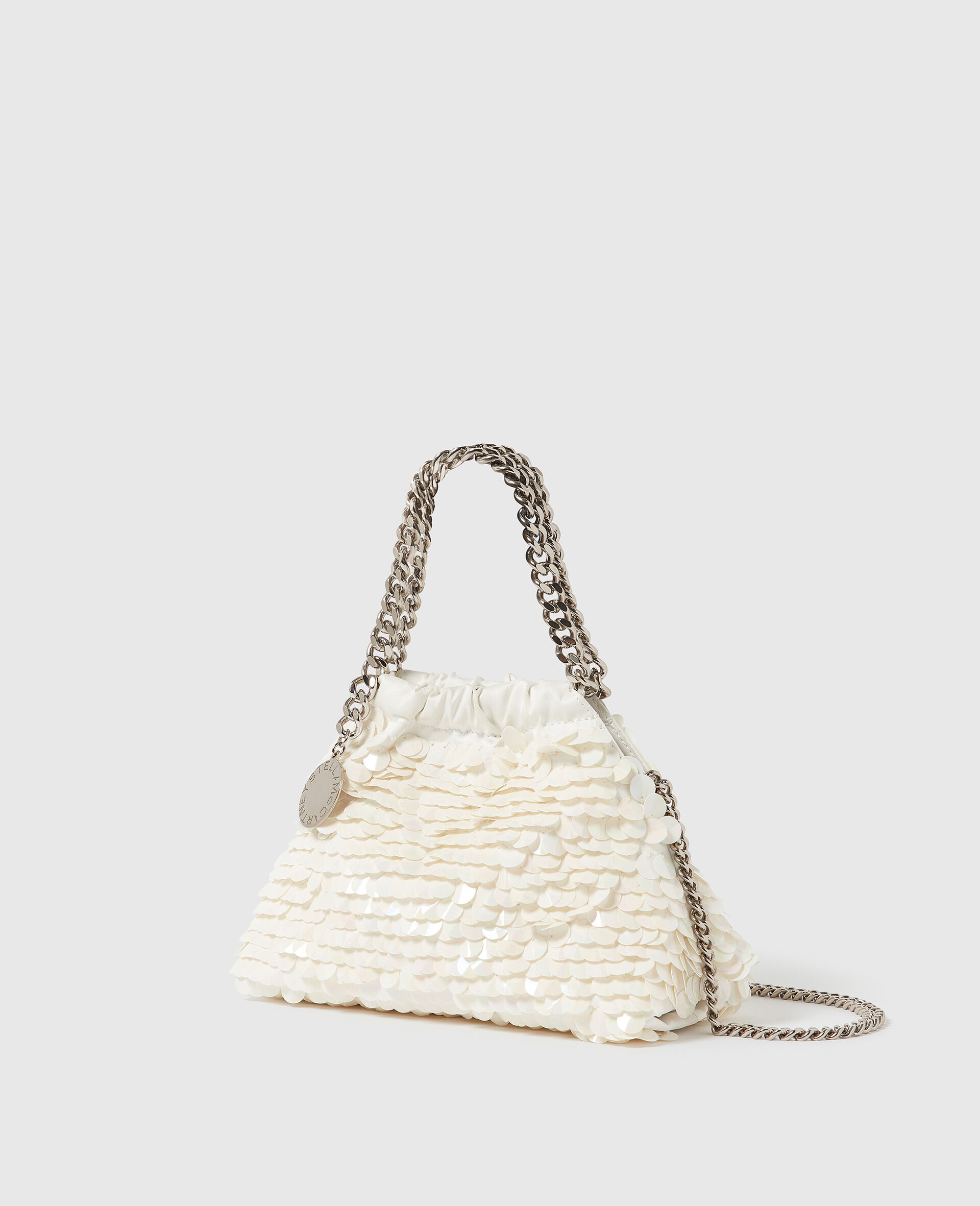 Falabella Mini Sequin-Embellished Drawstring Bag-White - Side image