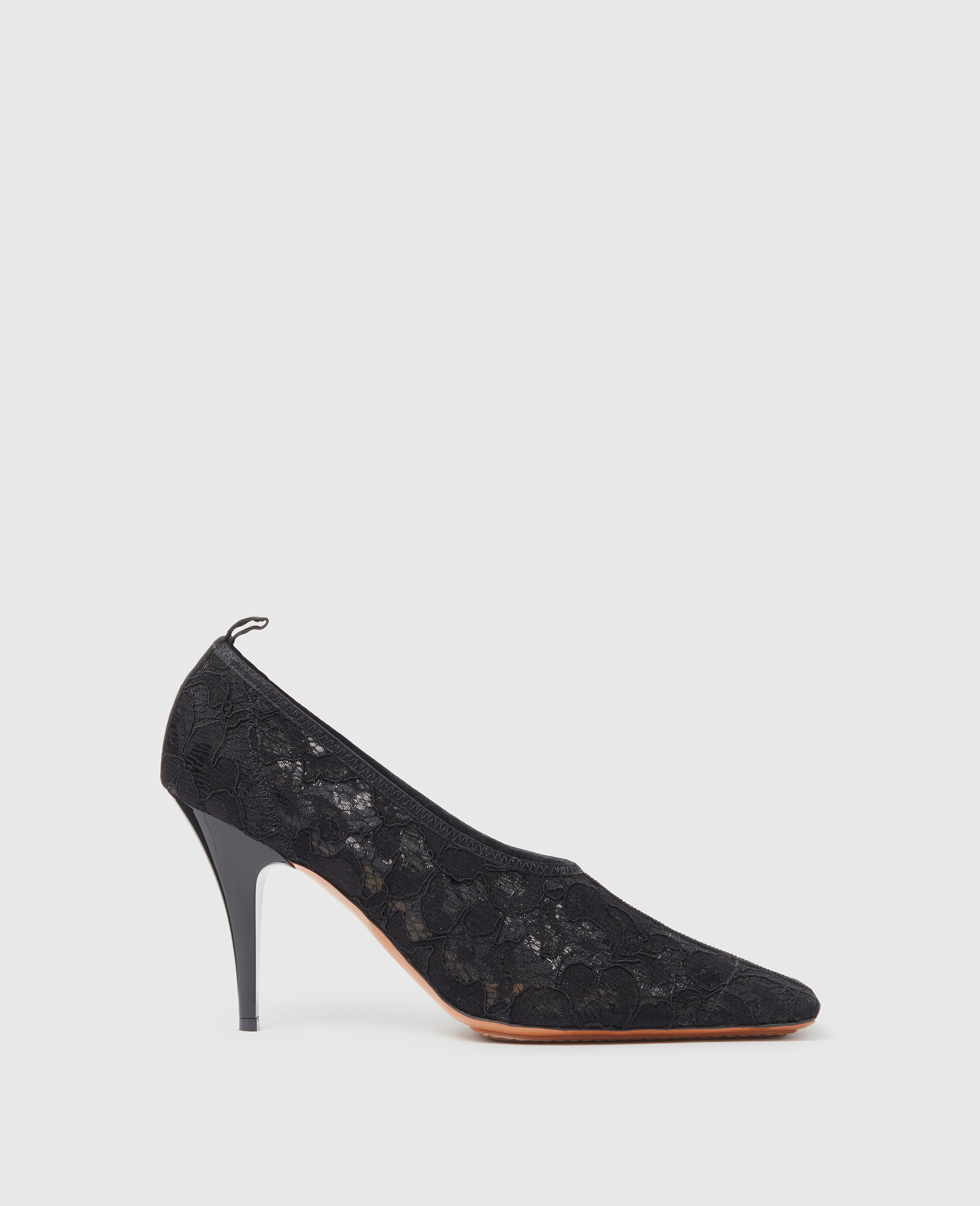 Square-Toe Lace Stiletto Pumps-黑色-large image number 0