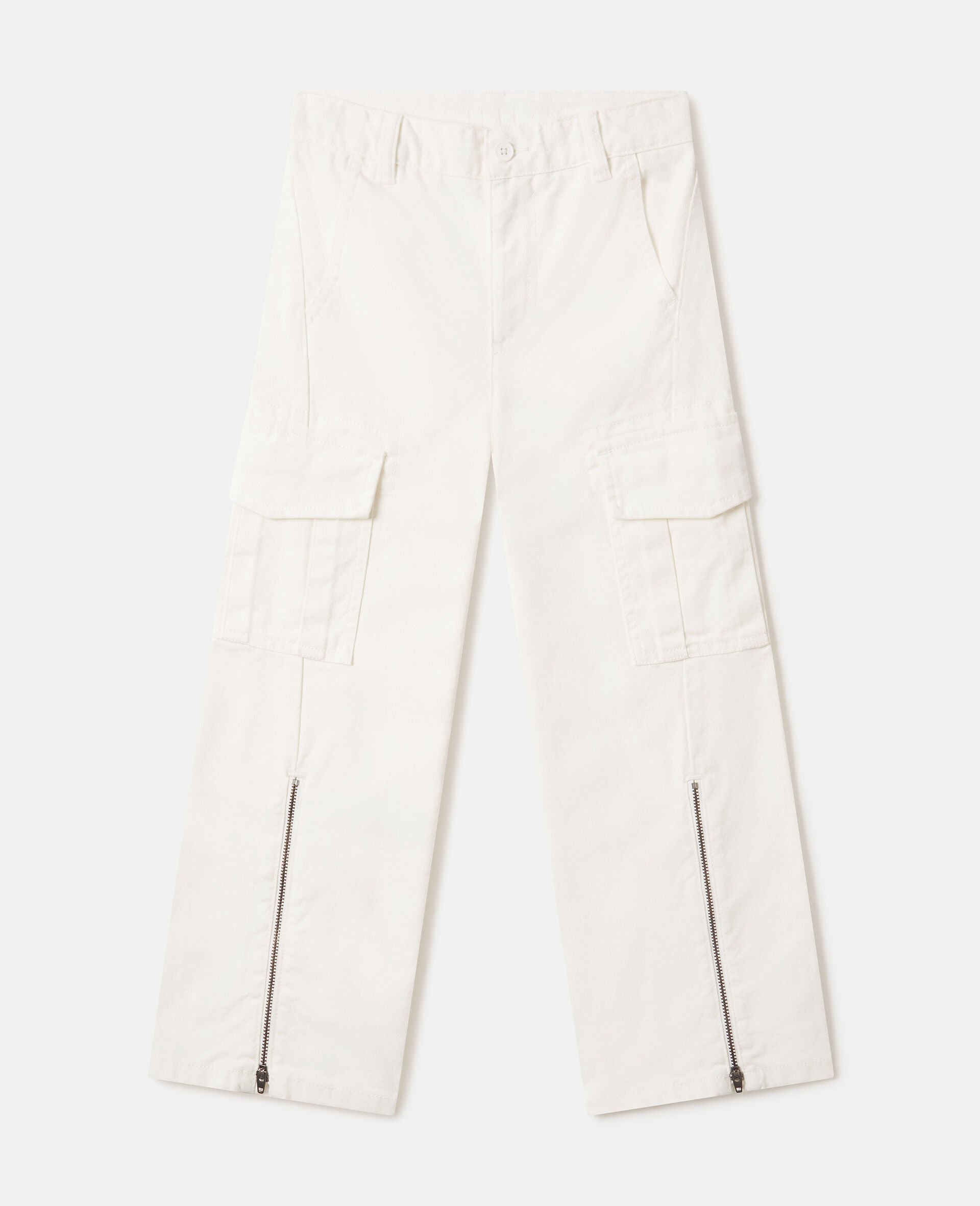 Zip Detail Trousers-White-medium