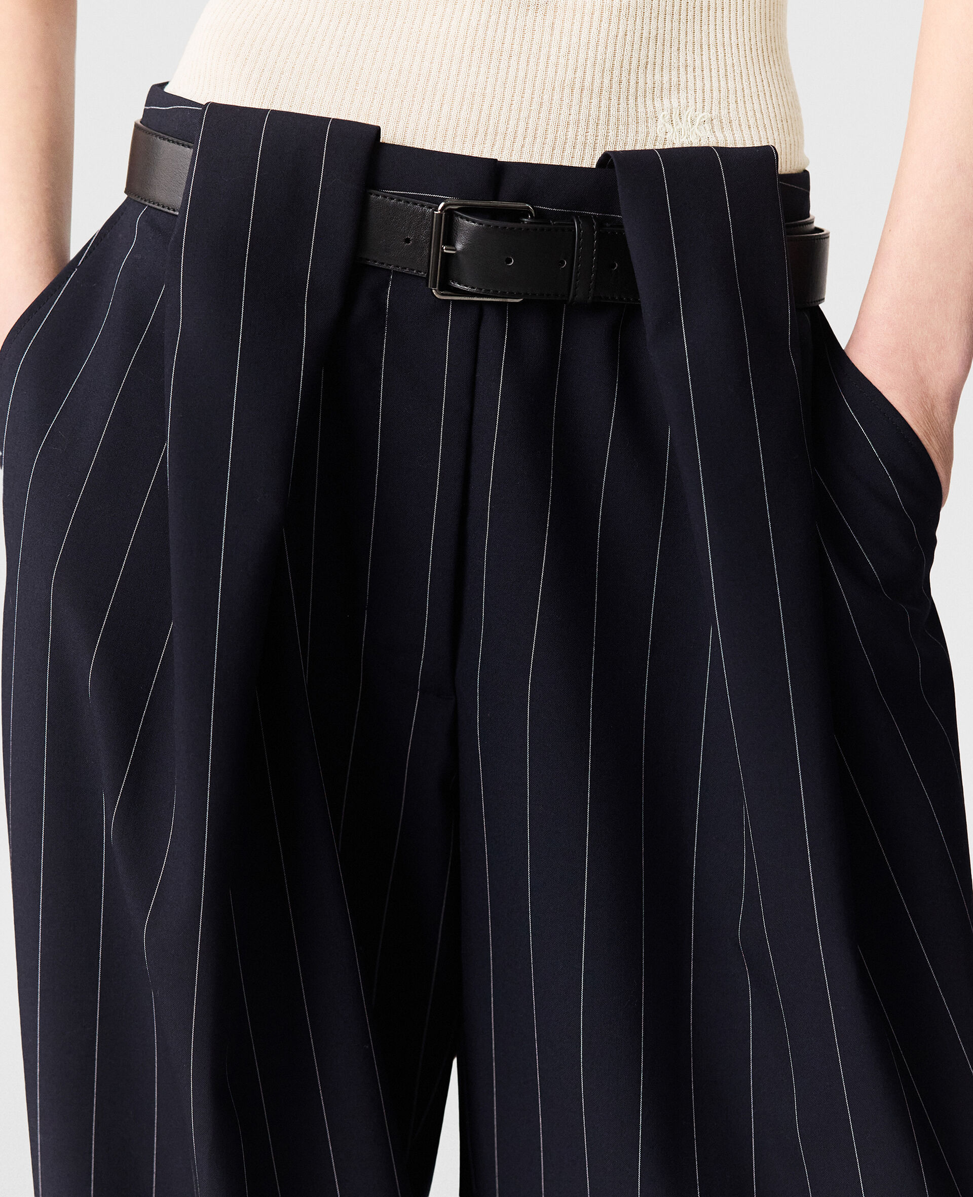 Pantalon rayé souple a empiecements-Bleu-large image number 3