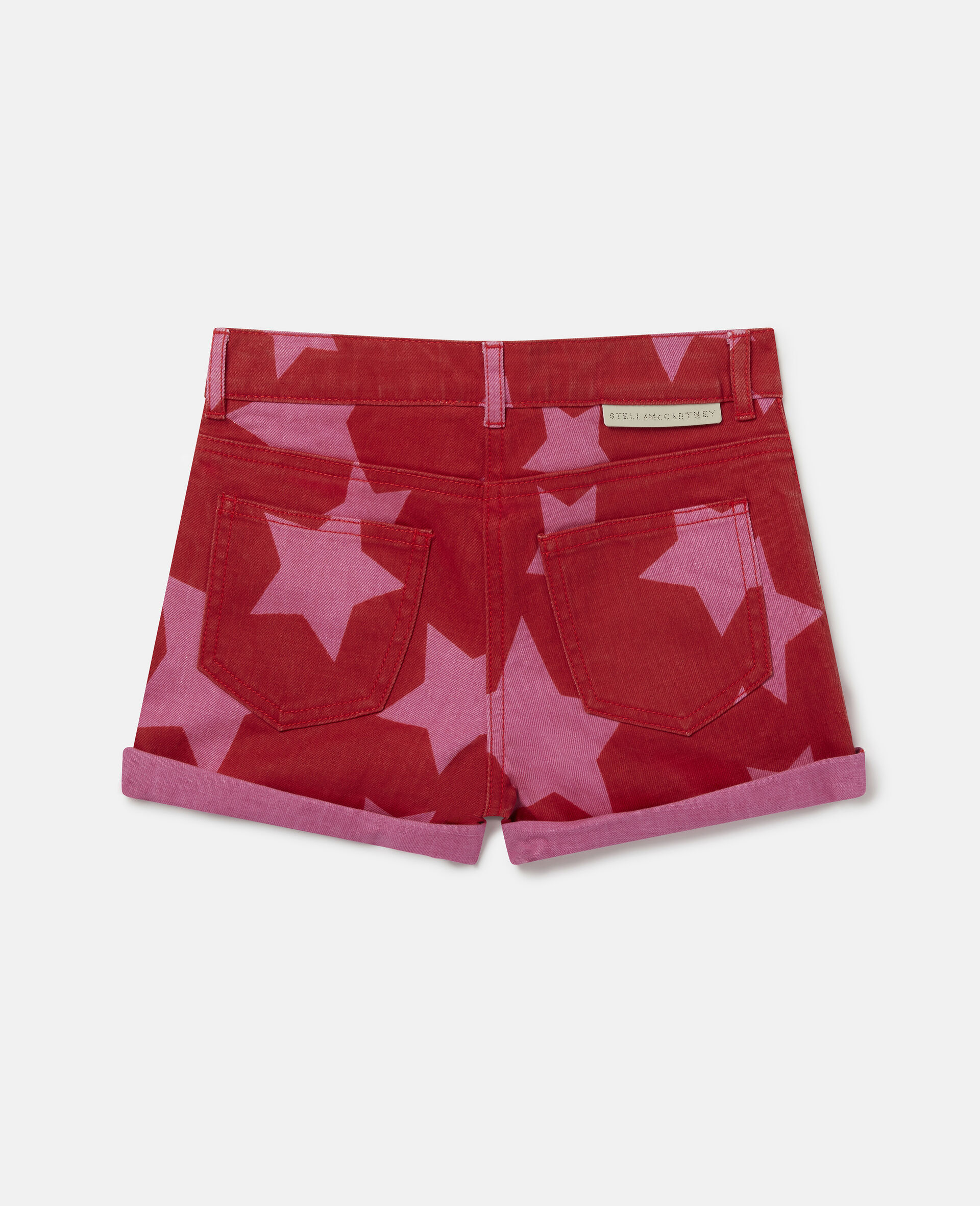 Star Print Denim Shorts-Red-large image number 2