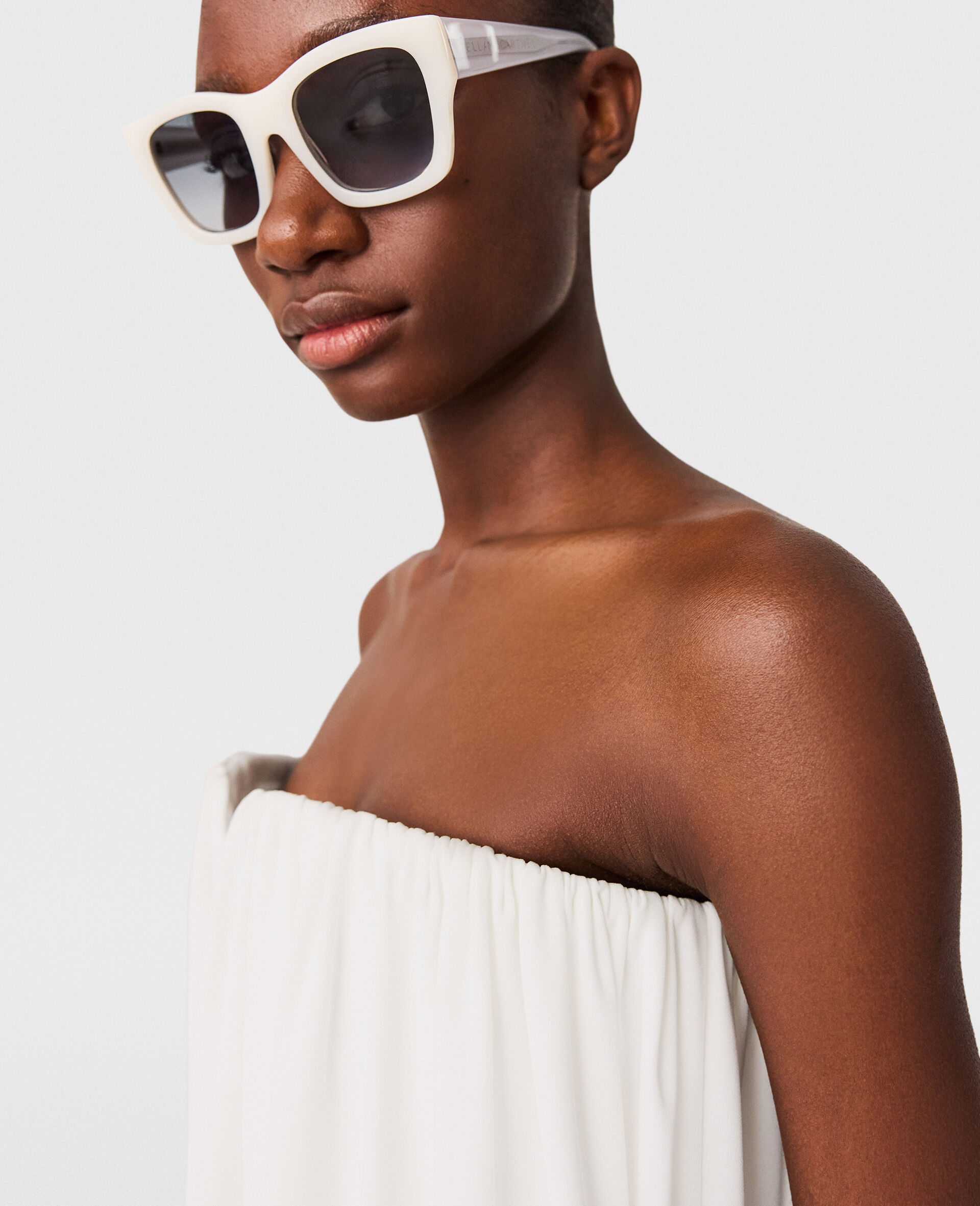 Pleated Strapless Silk-Blend Dress-White-large image number 3