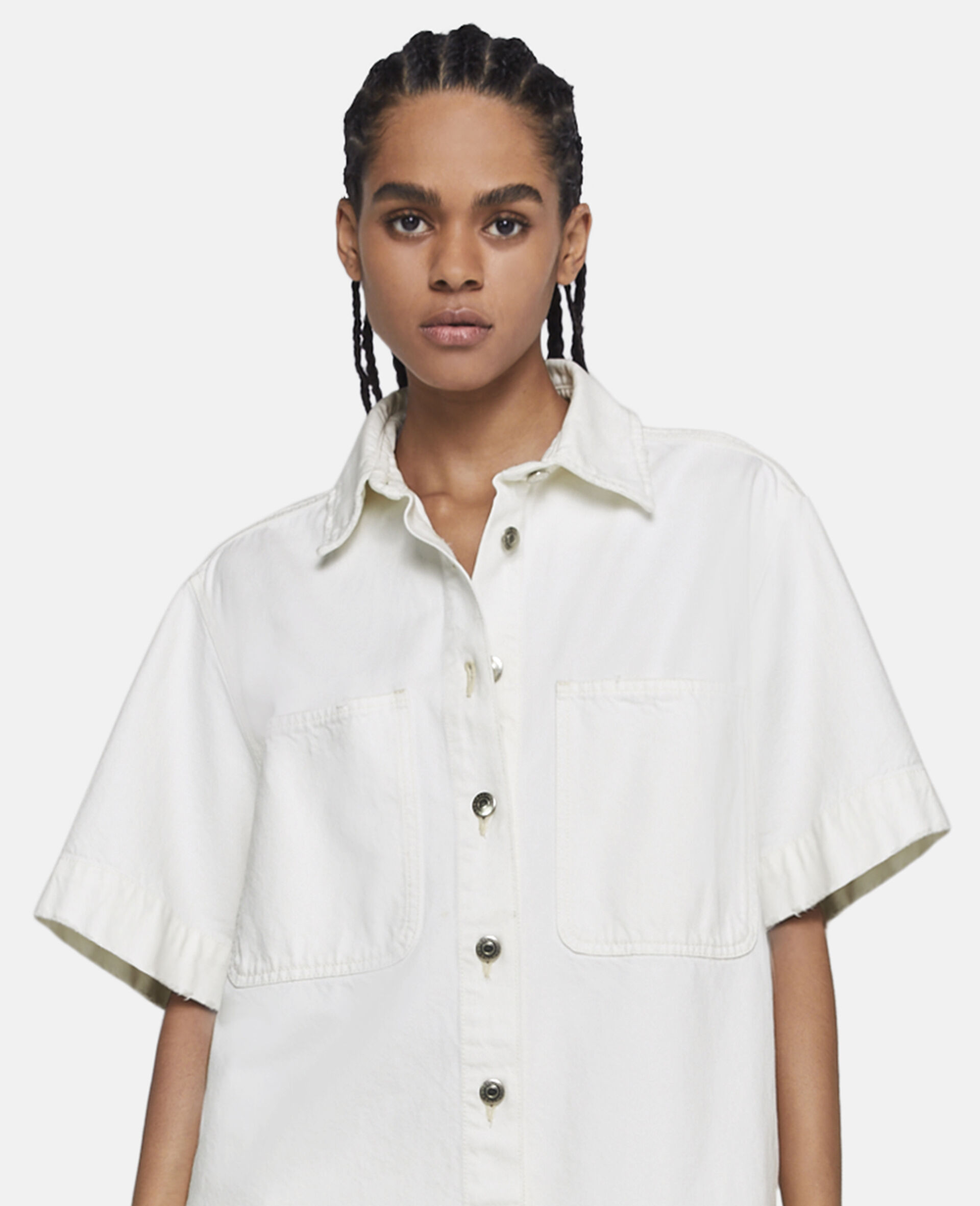 Distressed Denim Shirt-White-large image number 3