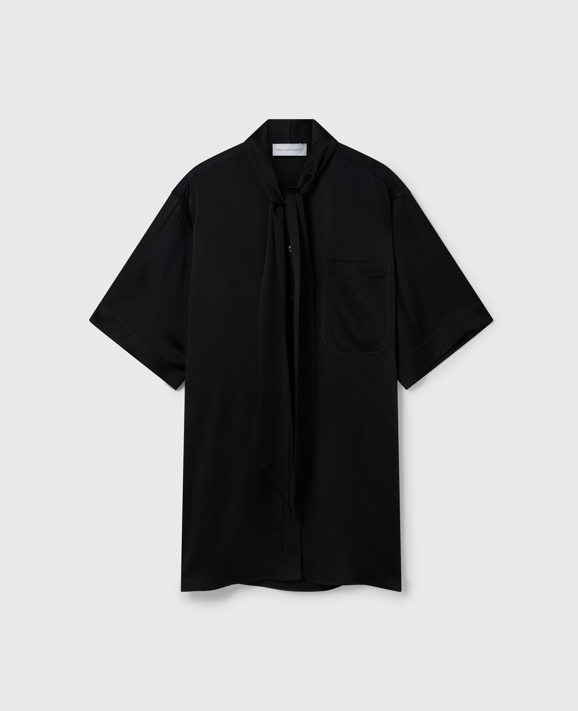 Tie Neck Mini Dress-Black-medium