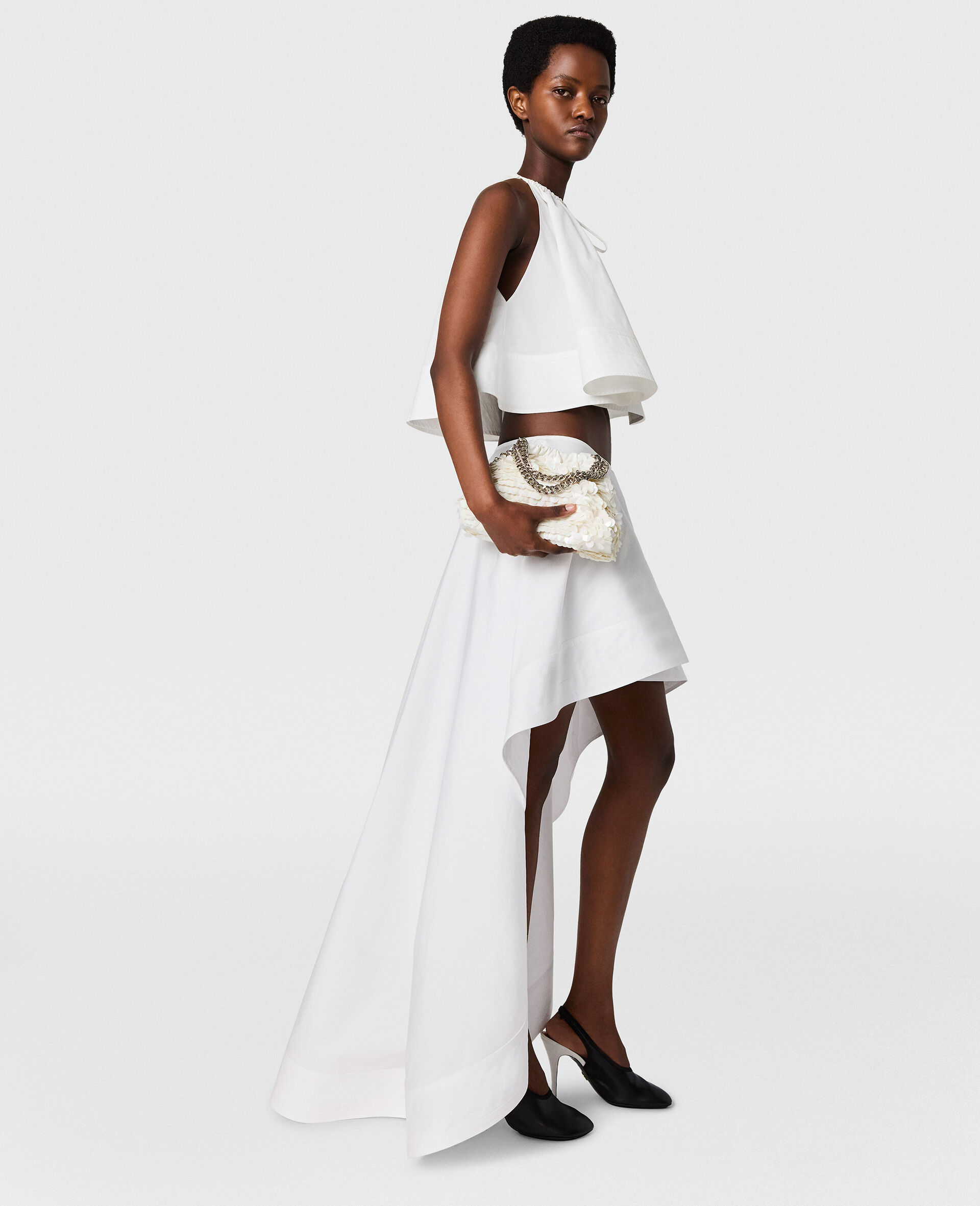 Cotton Poplin Asymmetric Frill Skirt-White-large image number 2