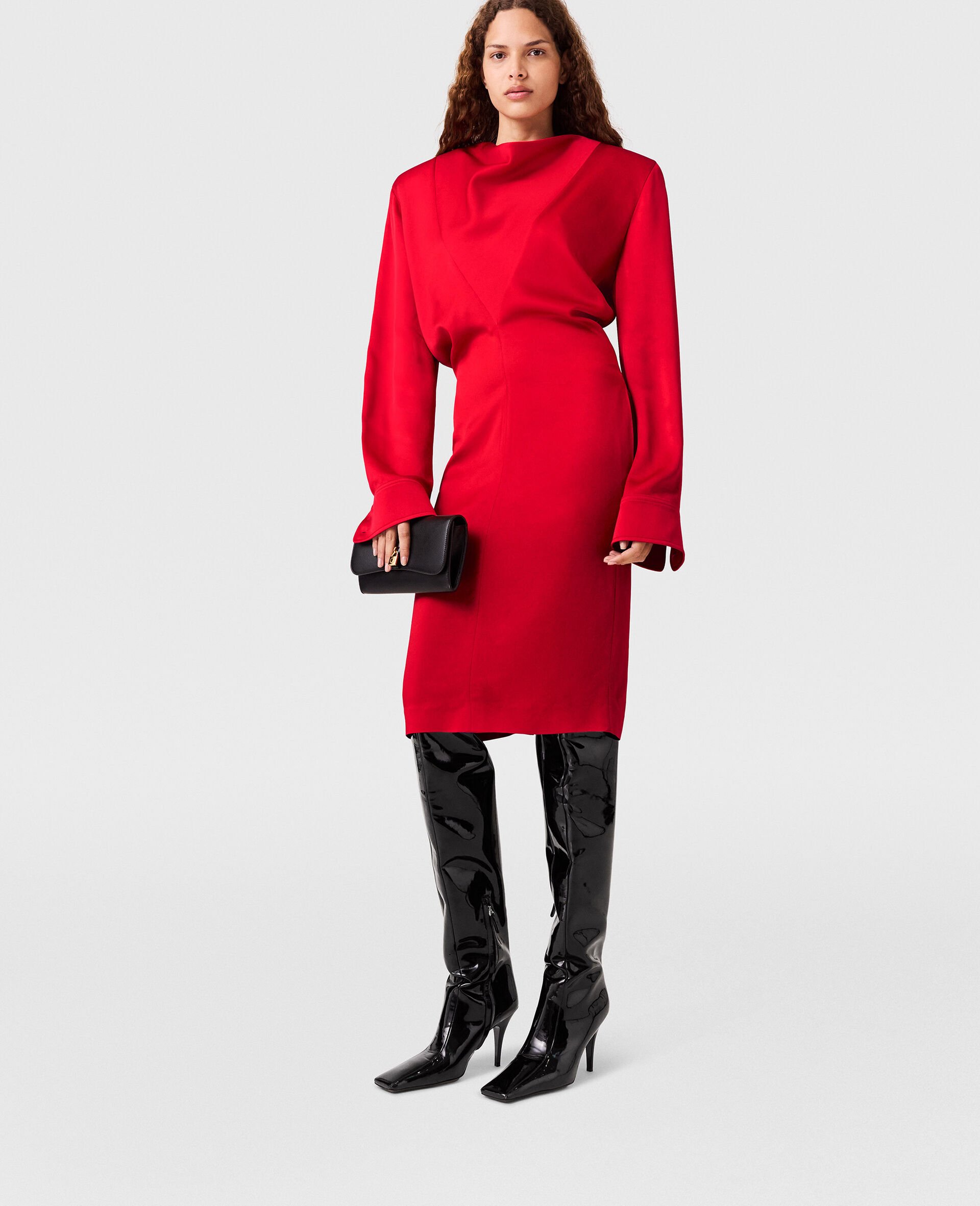 Cowl Neck Long-Sleeve Midi Dress-Rouge-model