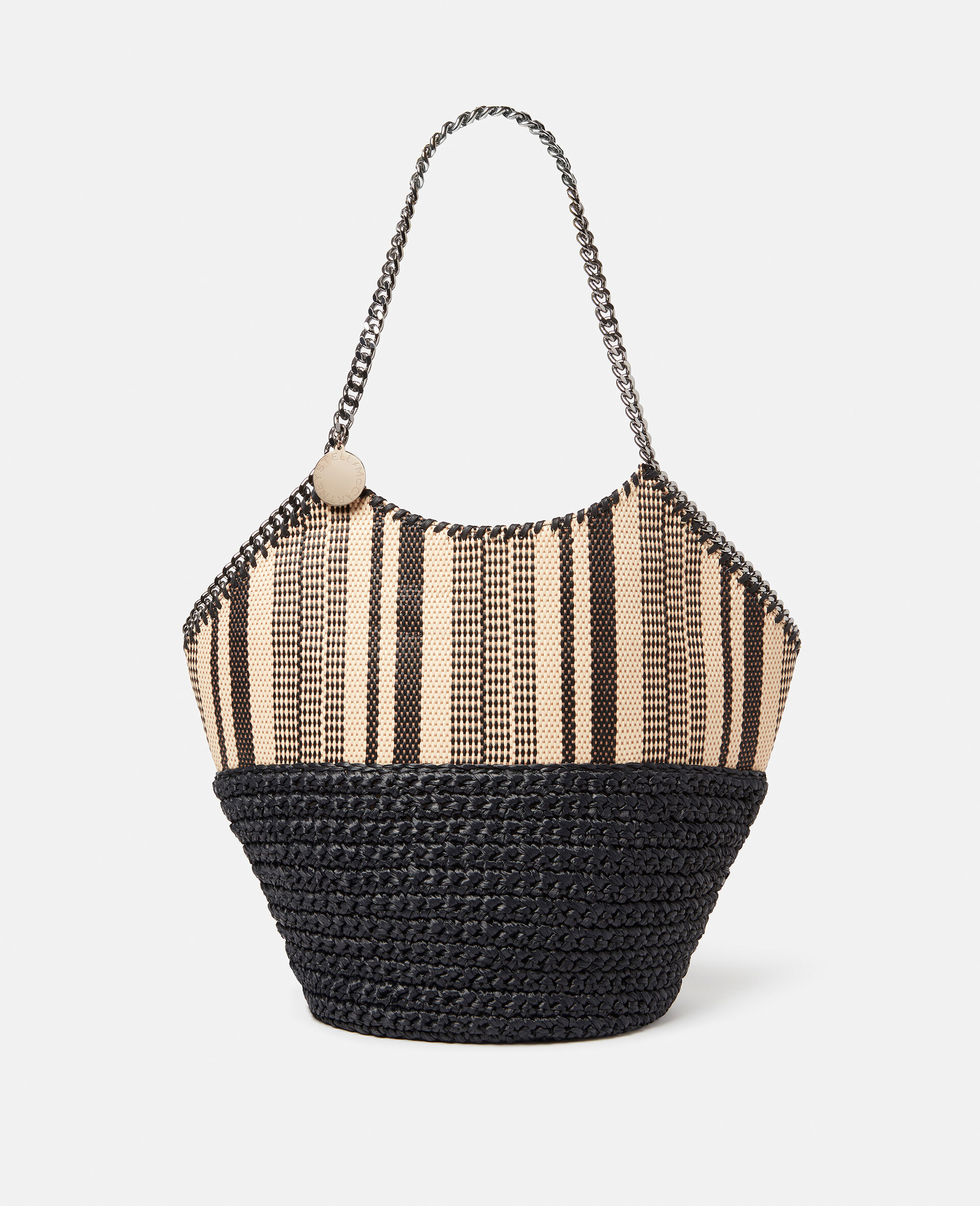 Falabella Large Striped Raffia Tote-Black-large image number 0