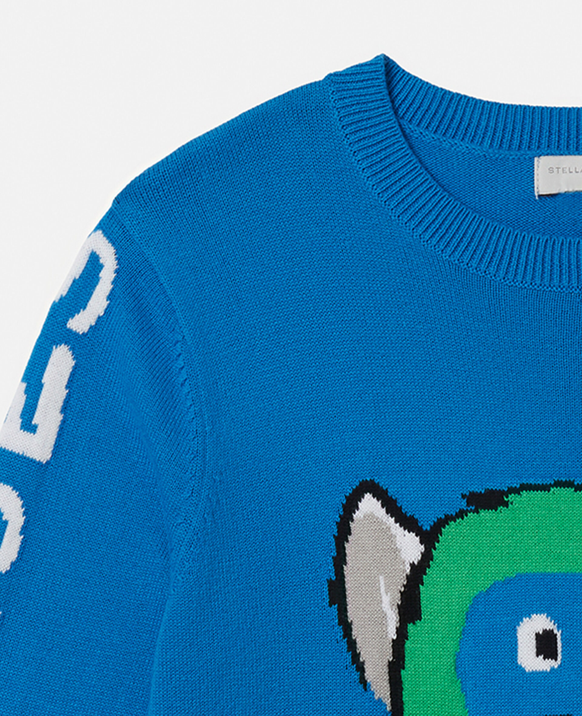 Fringed Monkey Intarsia Knit Jumper-Blue-large image number 1