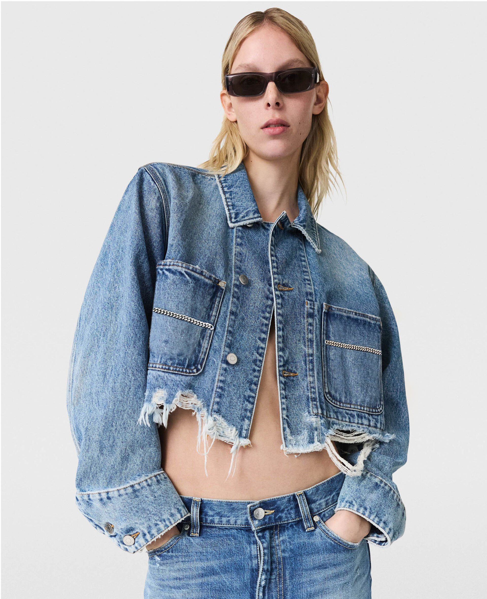 Falabella Pocket Denim Jacket-Blue-model