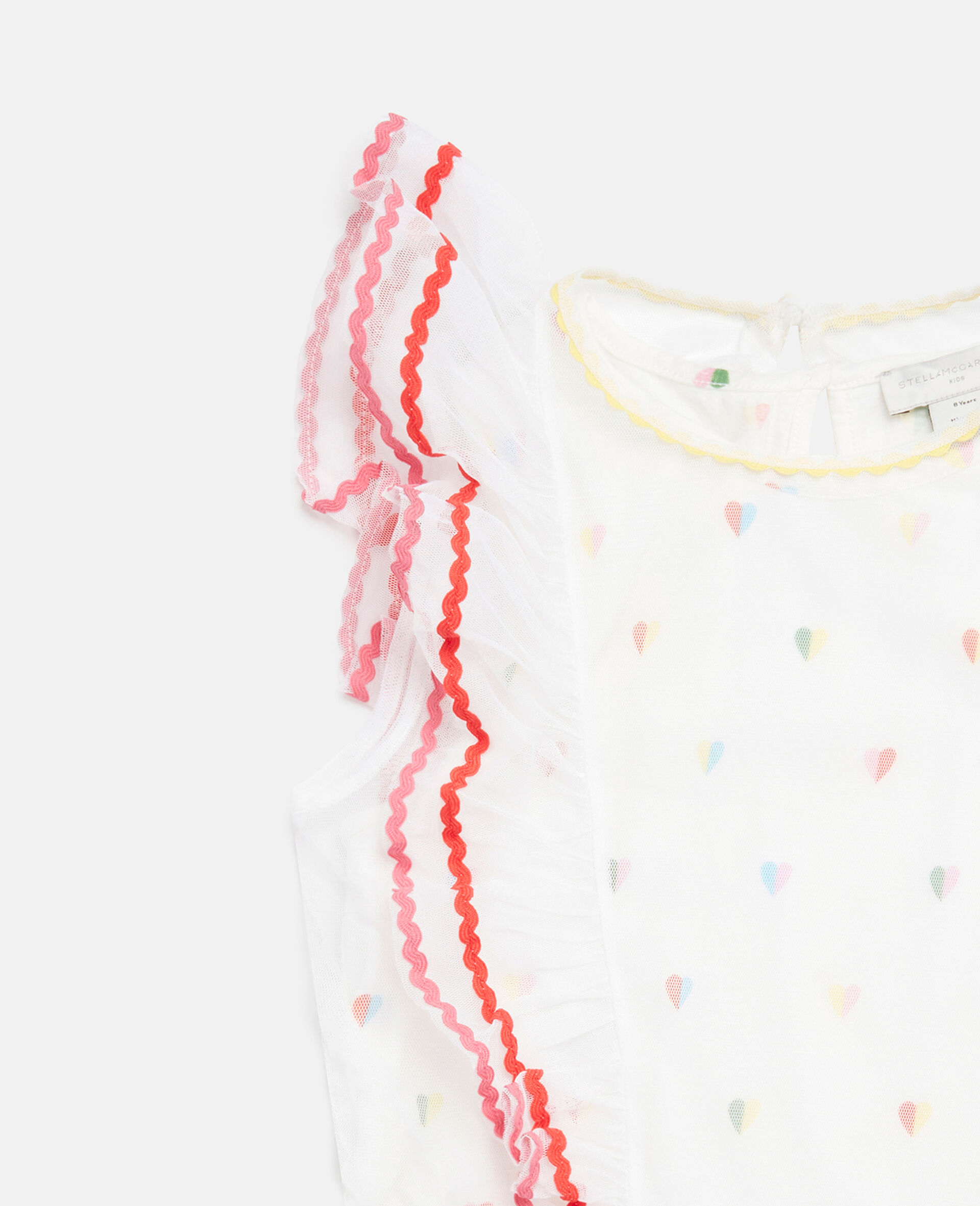 Heart Print Frill Trim Dress-White-large image number 1
