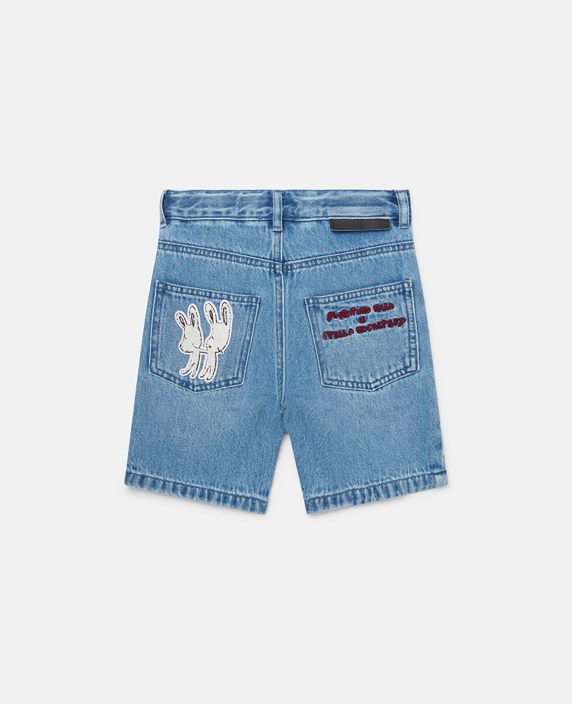 Lonesome Puppy Embroidery Denim Shorts-Blue-large Lonesome Puppy Embroidery Denim Shorts-Blue-large image number 1