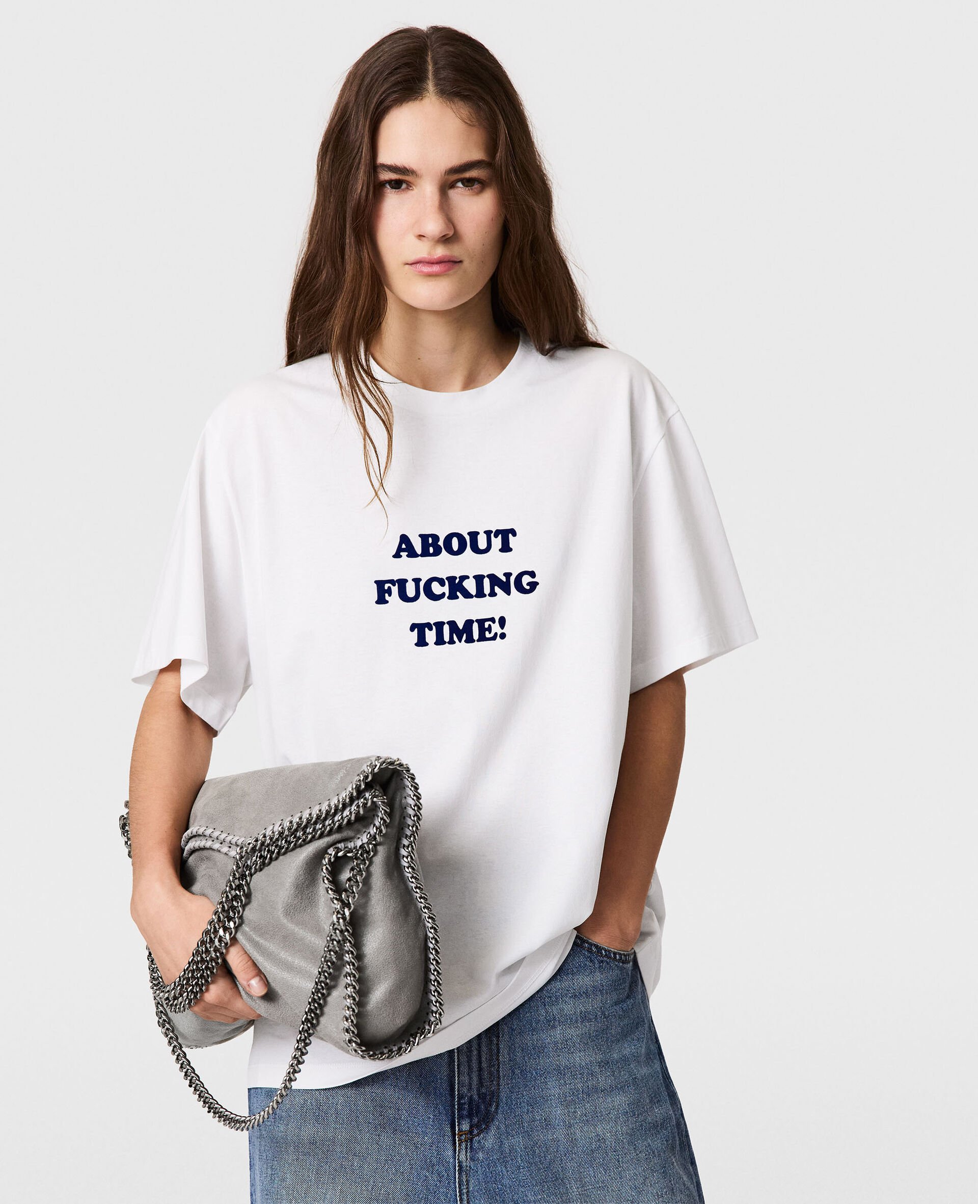 About Fucking Time! Boxy T-Shirt-White-medium