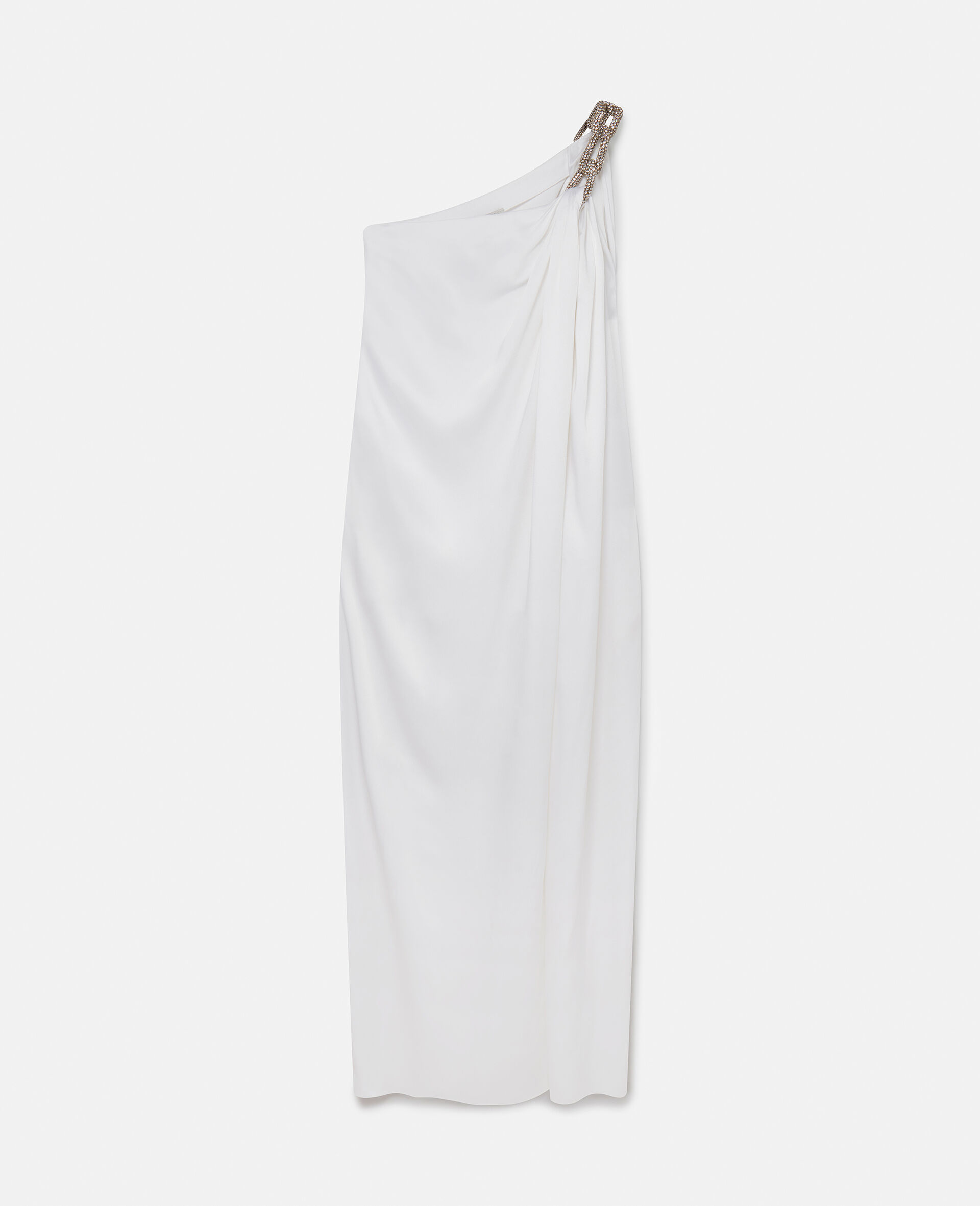 Robe asymetrique en double satin avec chaine en cristaux Falabella-Blanc-medium
