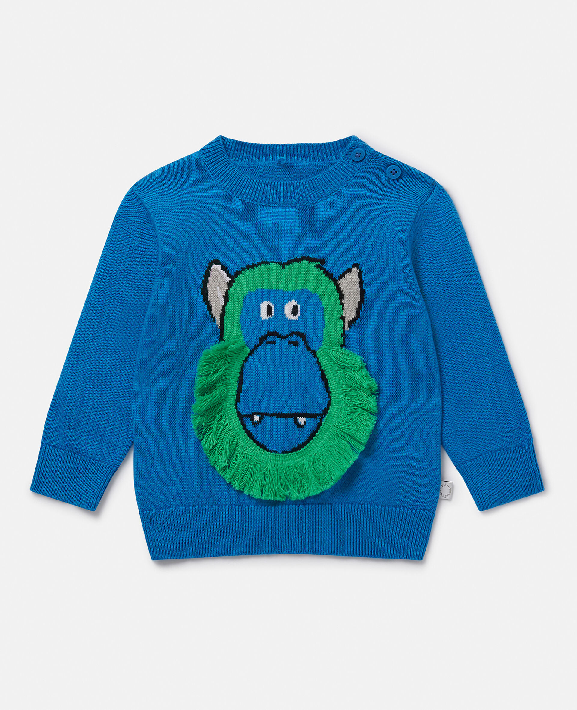 Fringed Monkey Intarsia Knit Jumper-Blue-large image number 0