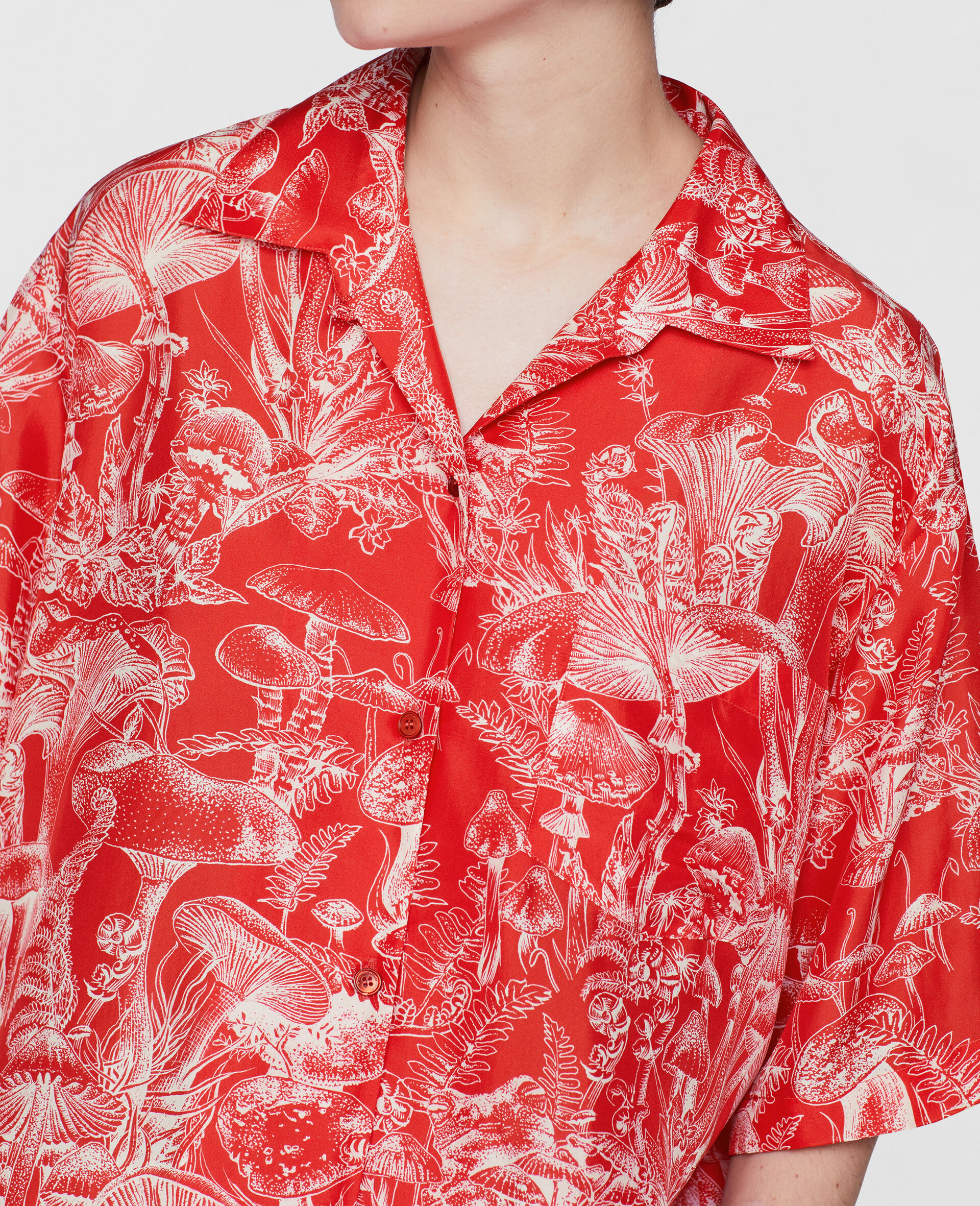 Mushroom Print Silk Shirt-Red-large image number 3