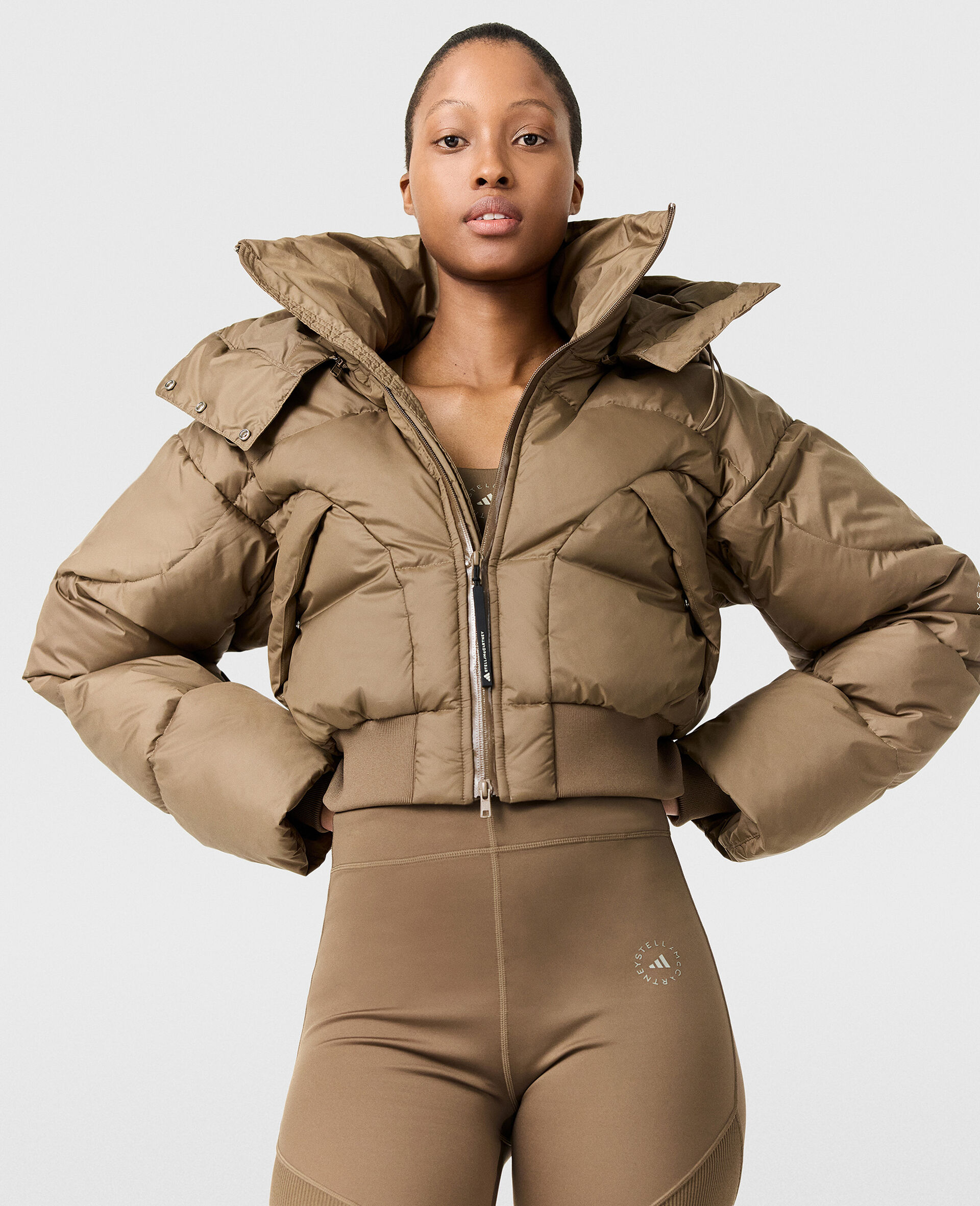 TrueNature Cropped Padded Jacket-Brown-model