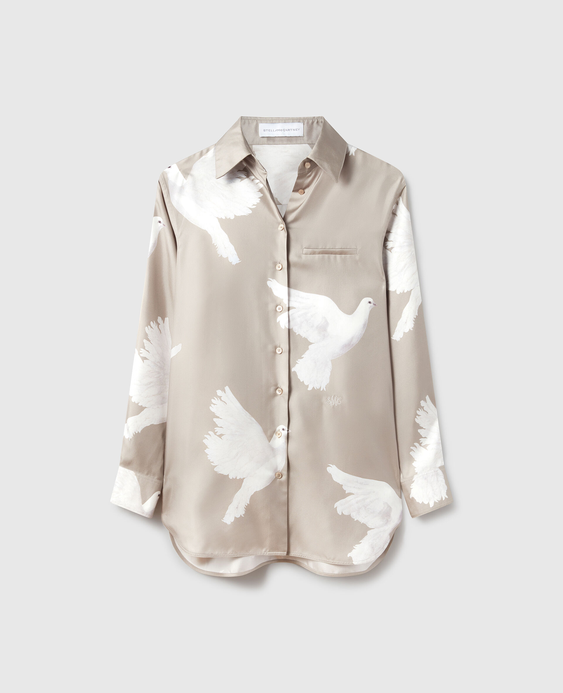 Oversized Dove Print Shirt-Beige-large image number 0