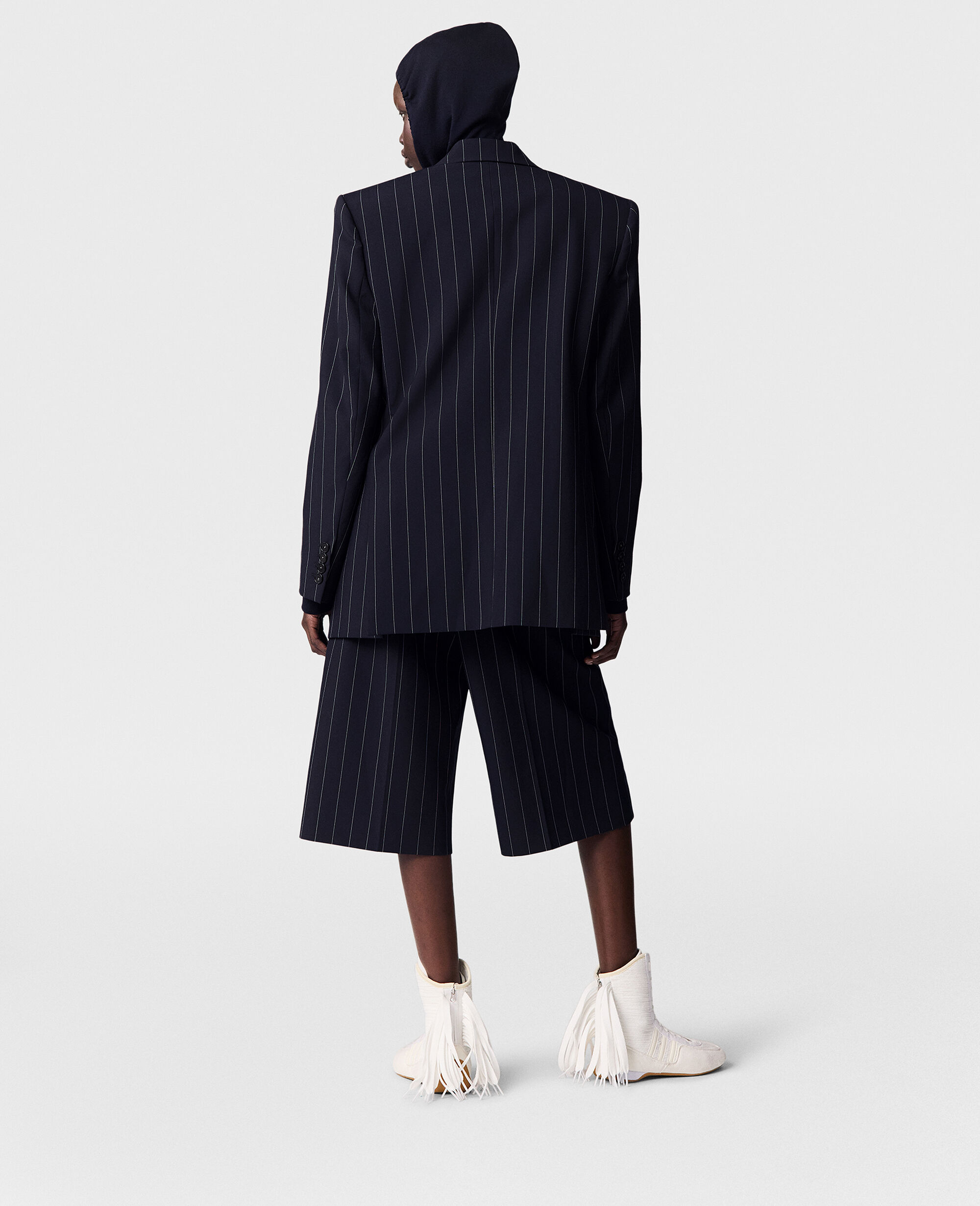 【Stella McCartney】 ピンストライプ ウールテーパードパンツ Women ネイビー テーラード ピンストライプ ウールショート