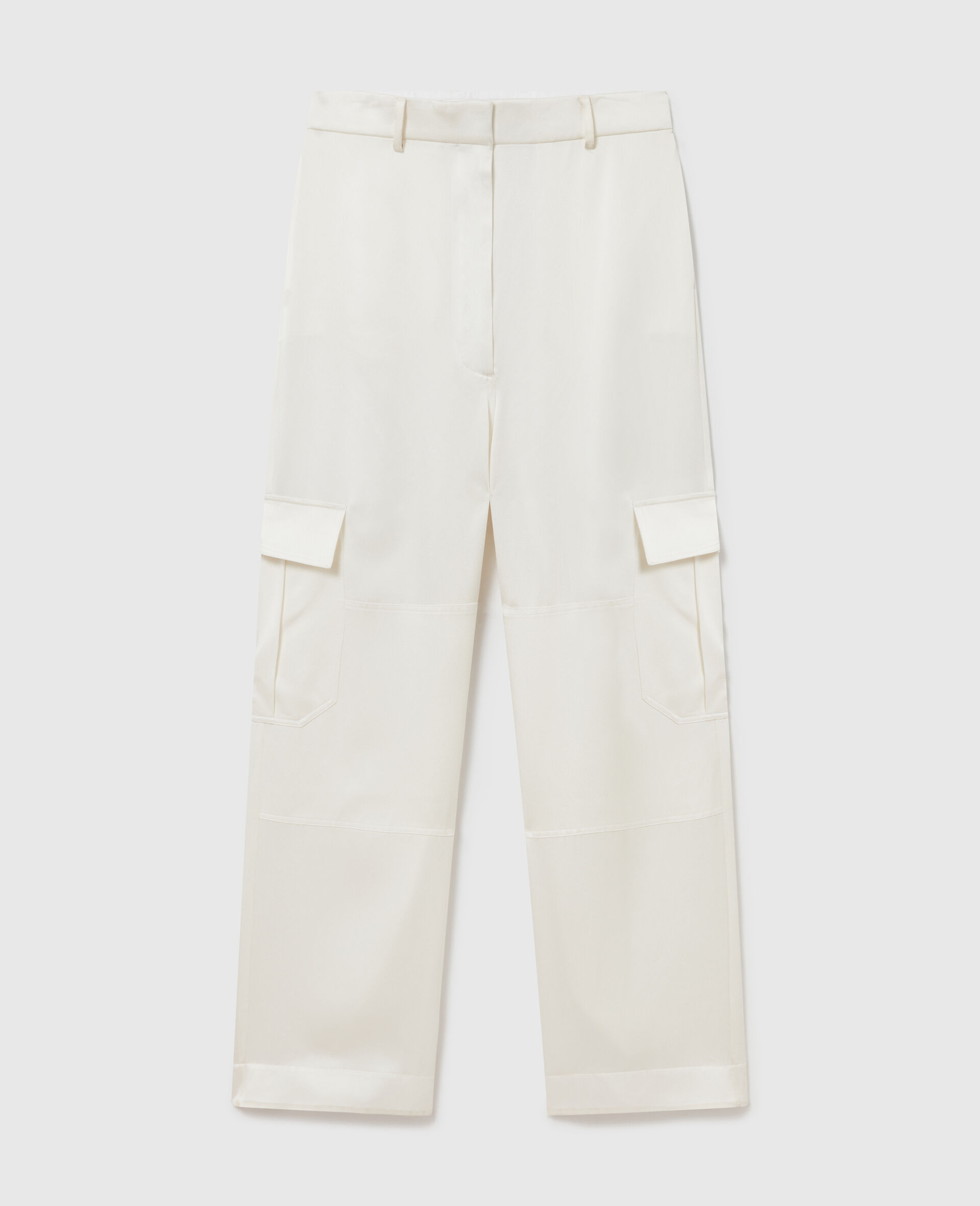 Pantalon cargo souple a empiecements en satin-Blanc-large image number 0