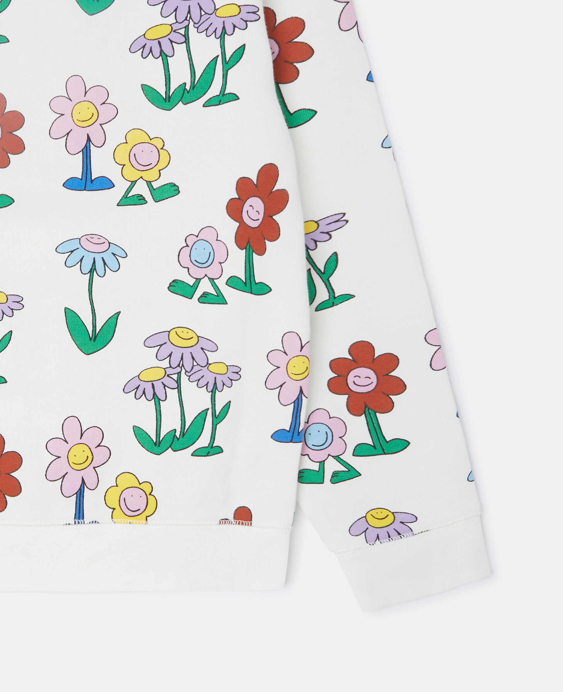 Sweat shirt a col ras du cou avec imprime fleur-Blanc-large image number 3