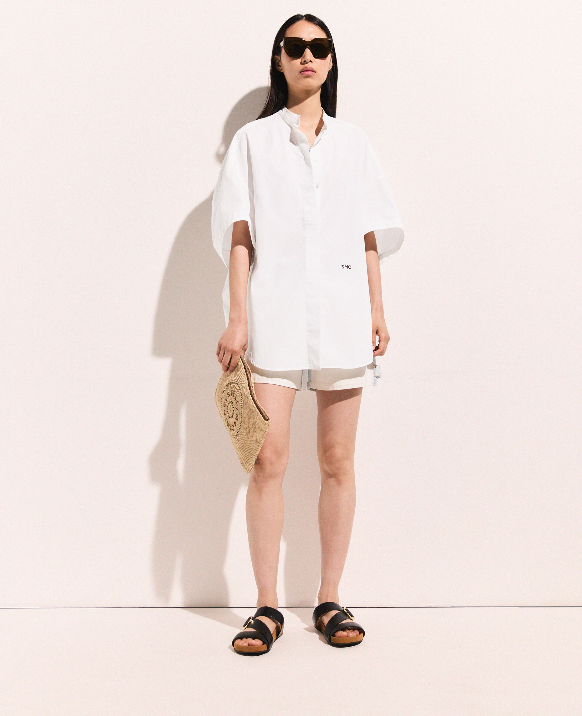 Short Sleeve Panelled Shirt-White-large image number 5